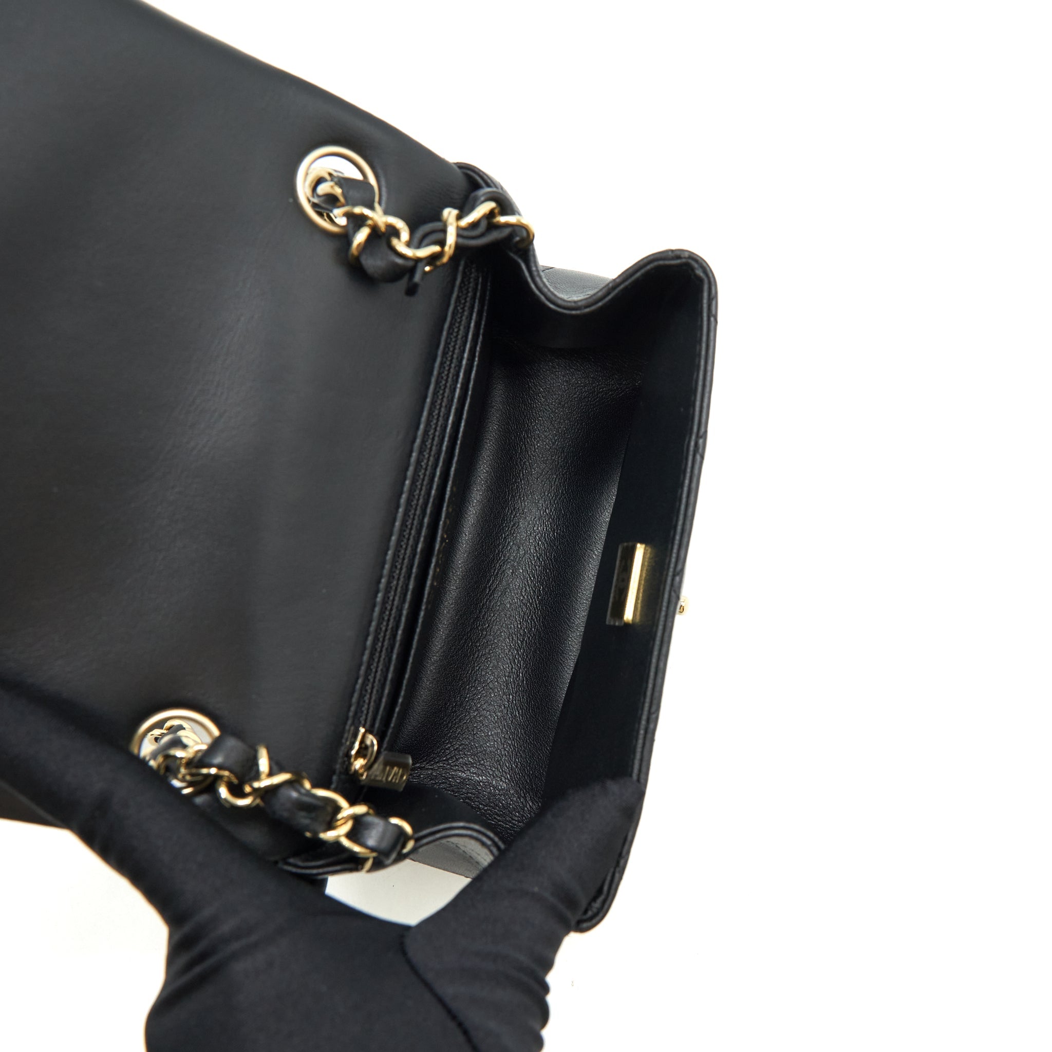 CHANEL MINI SQUARE FLAP BAG LAMBSKIN BLACK LGHW (MICROCHIP)