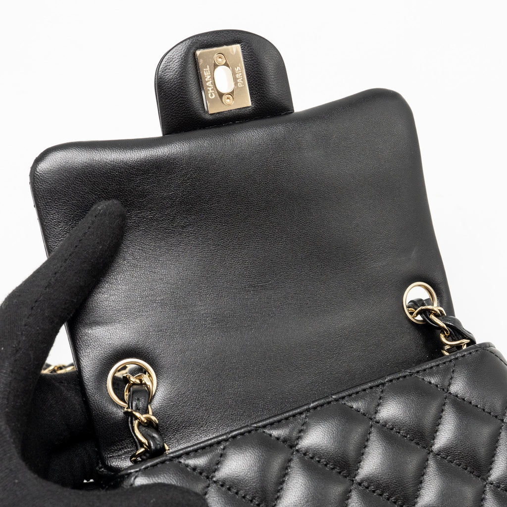 CHANEL MINI SQUARE FLAP BAG LAMBSKIN BLACK LGHW (MICROCHIP)