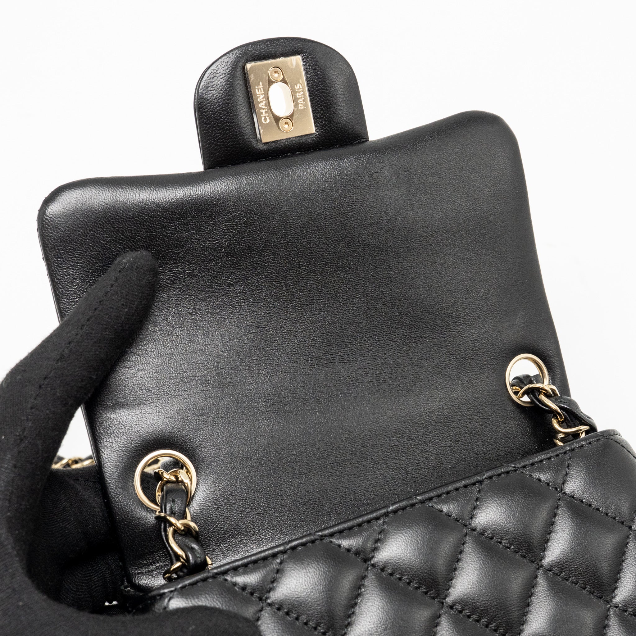 CHANEL MINI SQUARE FLAP BAG LAMBSKIN BLACK LGHW (MICROCHIP)