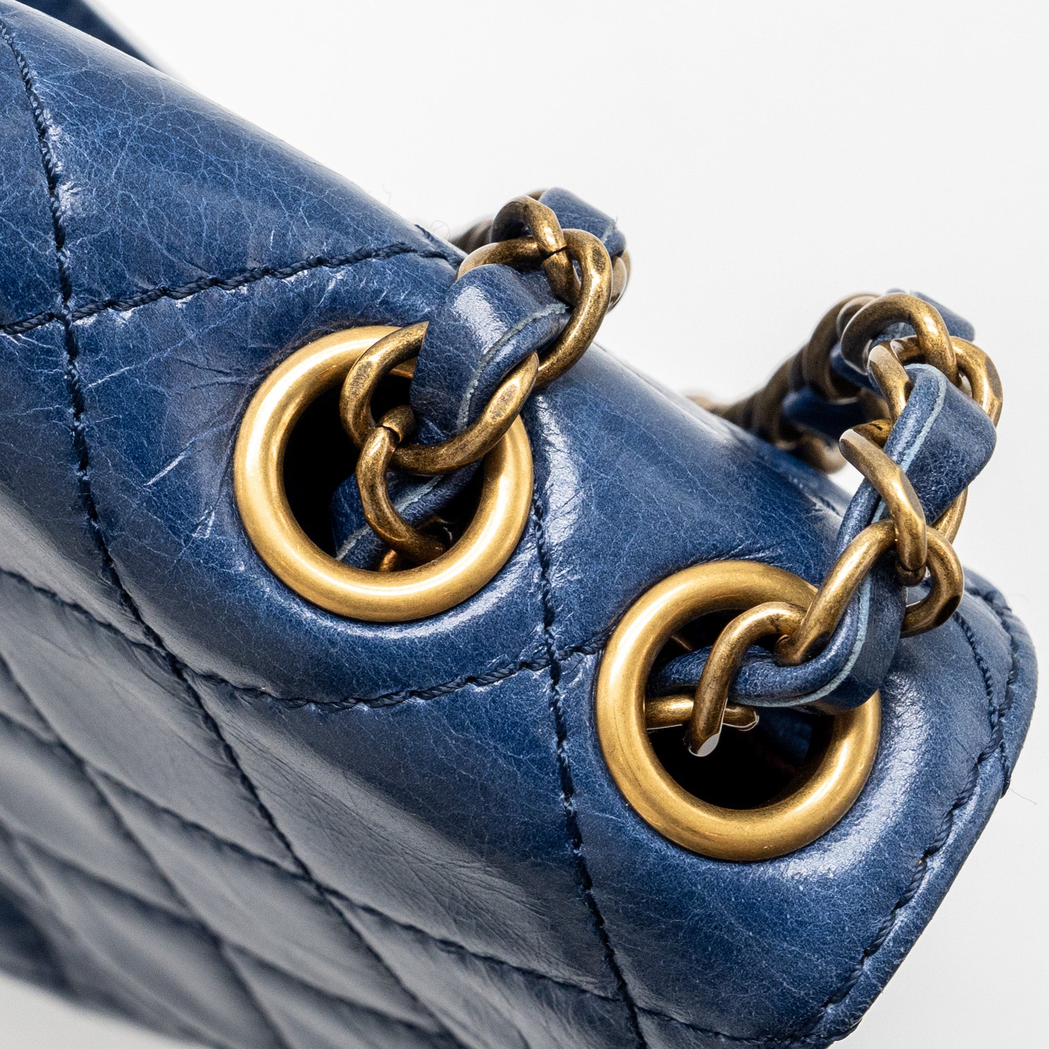 CHANEL QUILTED LARGE FLAP BAG CALFSKIN BLUE GHW