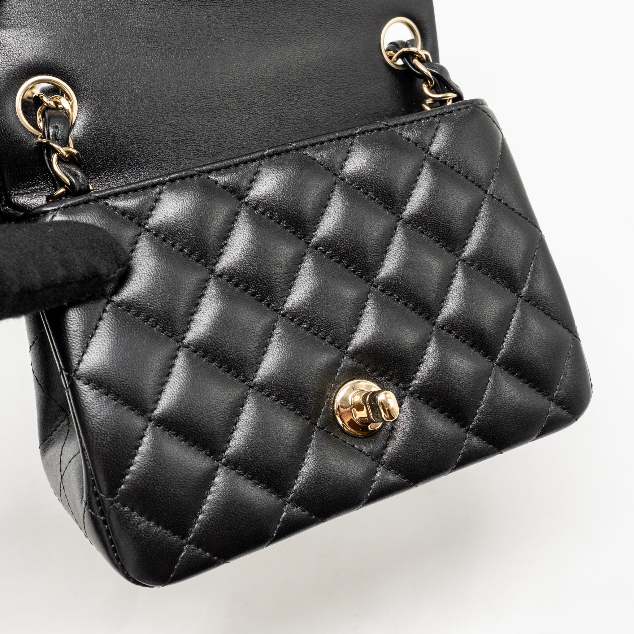 CHANEL MINI SQUARE FLAP BAG LAMBSKIN BLACK LGHW (MICROCHIP)