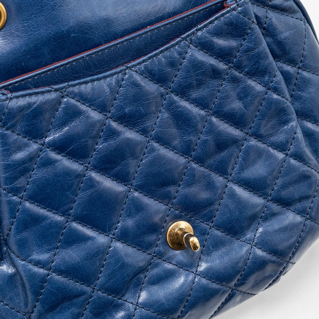 CHANEL QUILTED LARGE FLAP BAG CALFSKIN BLUE GHW