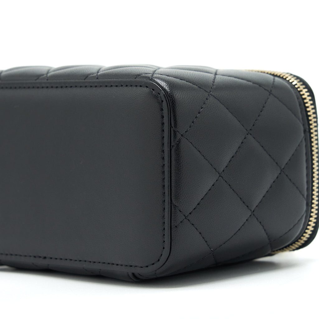 CHANEL TOP HANDLE LONG VANITY LAMBSKIN BLACK LGHW
