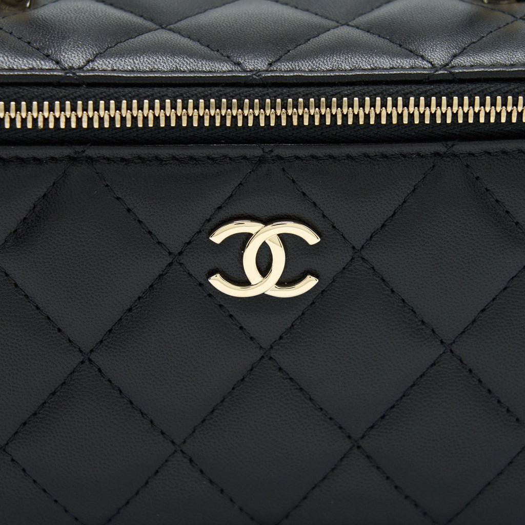 CHANEL TOP HANDLE LONG VANITY LAMBSKIN BLACK LGHW
