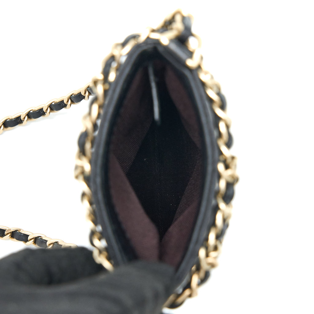 CHANEL PHONE POUCH WITH CHAIN LAMBSKIN BLACK LGHW