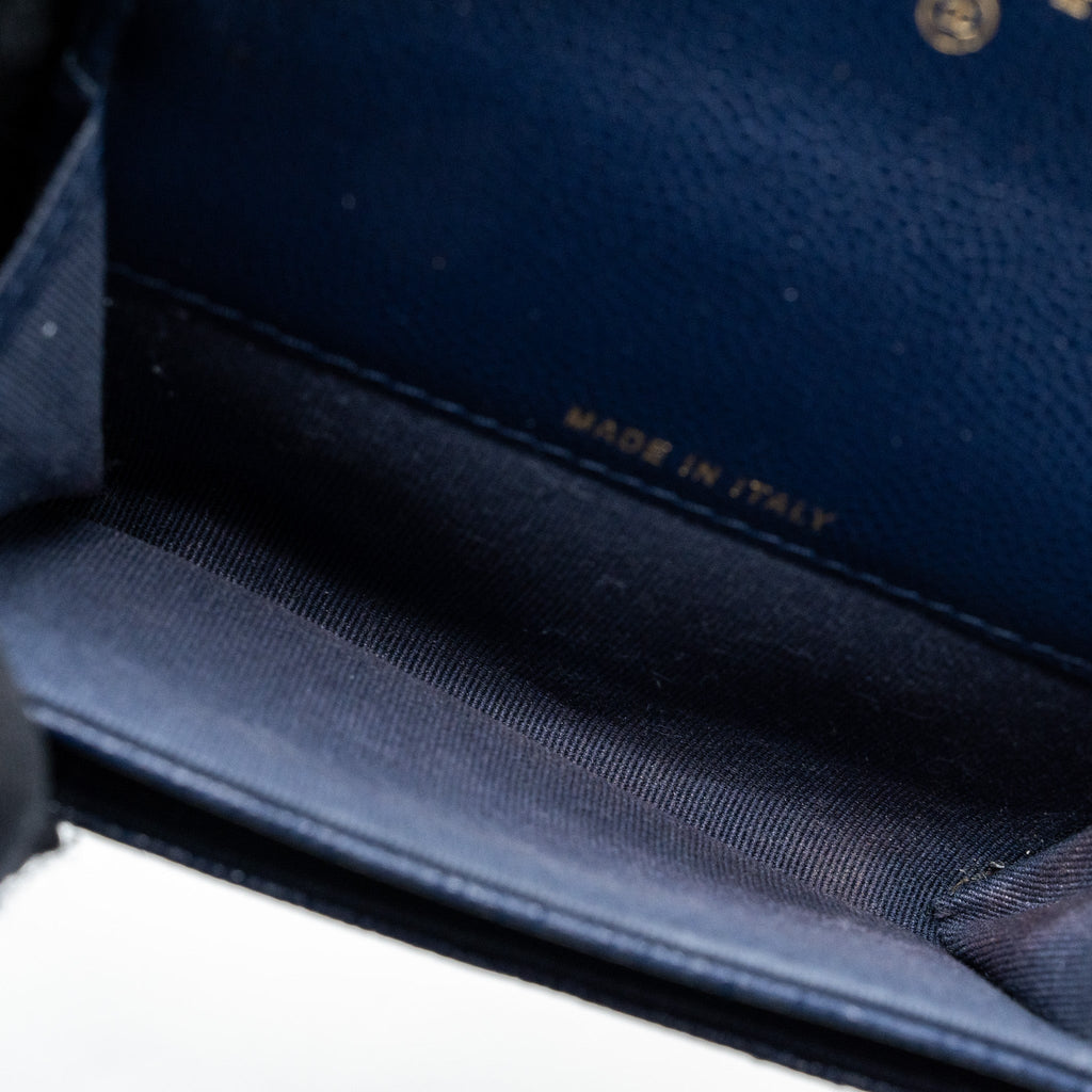 CHANEL DETAILED GIANT LOGO CARD HOLDER CAVIAR DARK BLUE LGHW