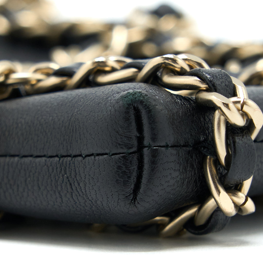 CHANEL PHONE POUCH WITH CHAIN LAMBSKIN BLACK LGHW