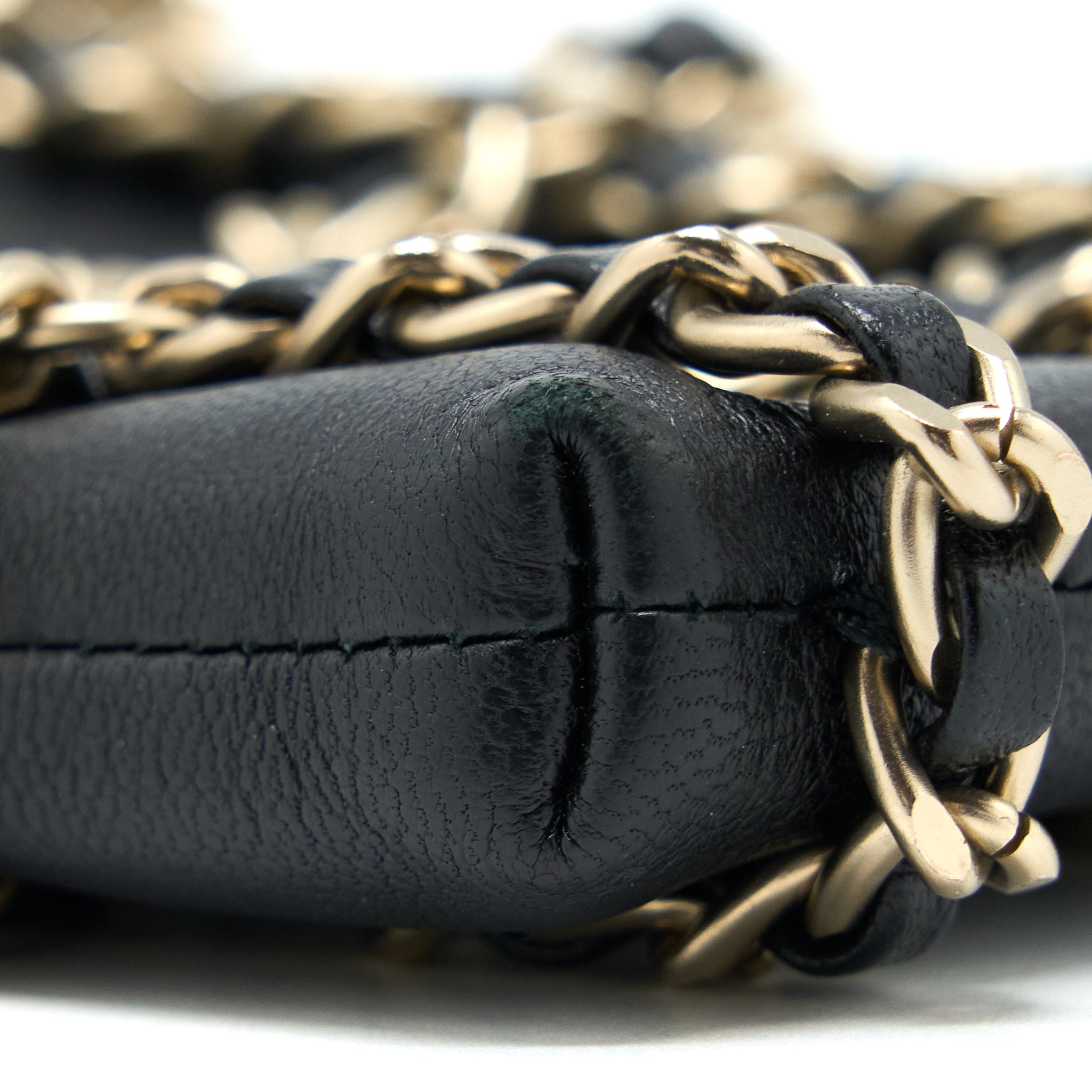 CHANEL PHONE POUCH WITH CHAIN LAMBSKIN BLACK LGHW