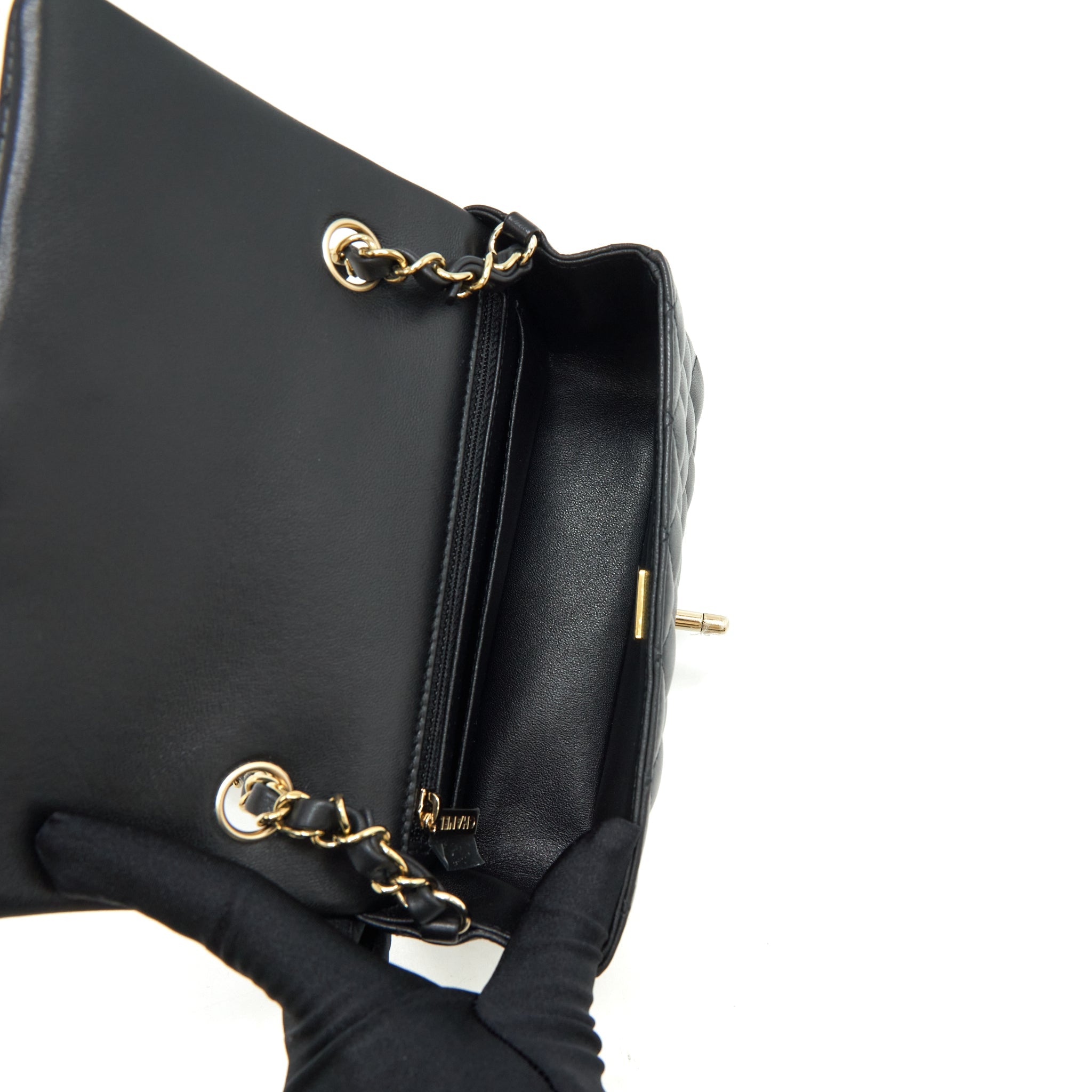 CHANEL MINI RECTANGULAR FLAP BAG LAMBSKIN BLACK LGHW(MICROCHIP）