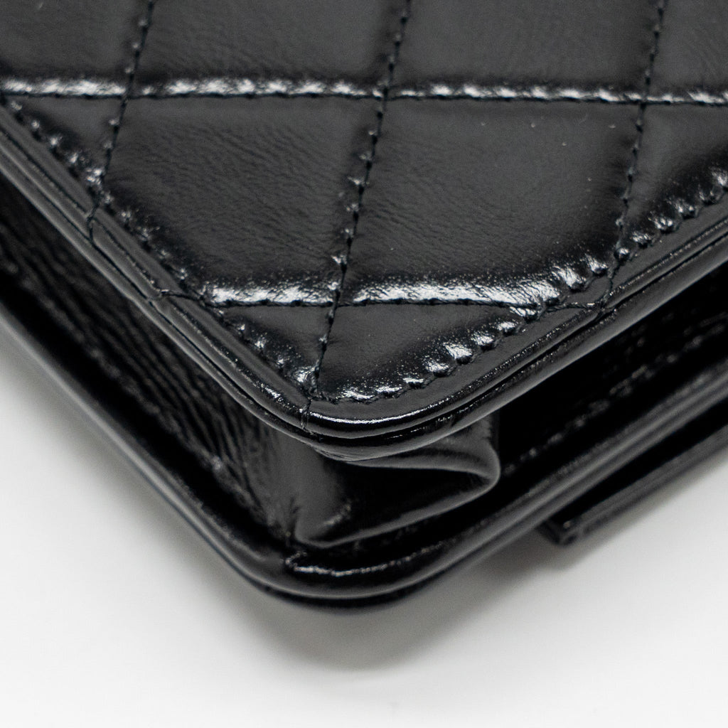 CHANEL 24C 31 WALLET ON CHAIN SHINY CALFSKIN BLACK LGHW (MICROCHIP)