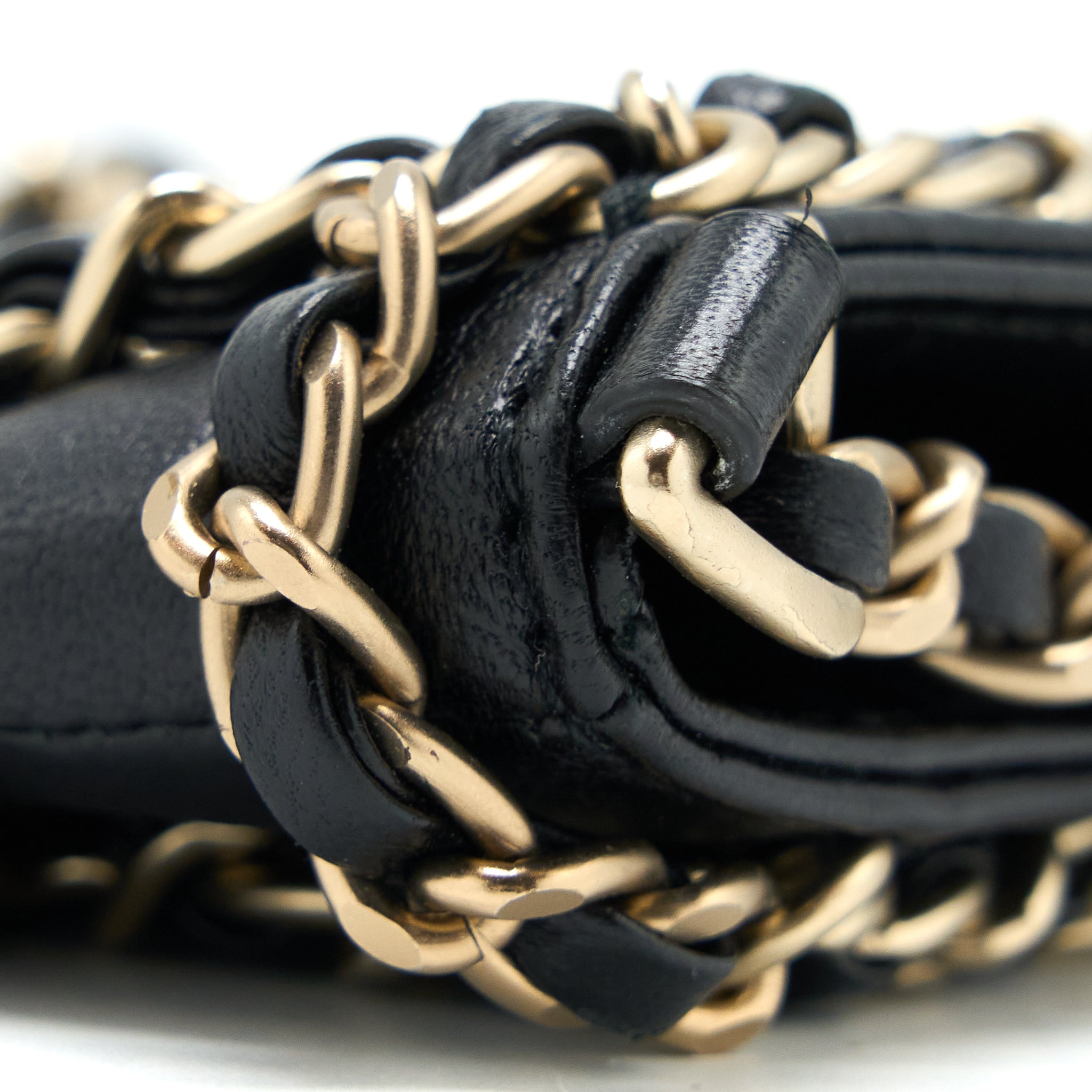 CHANEL PHONE POUCH WITH CHAIN LAMBSKIN BLACK LGHW