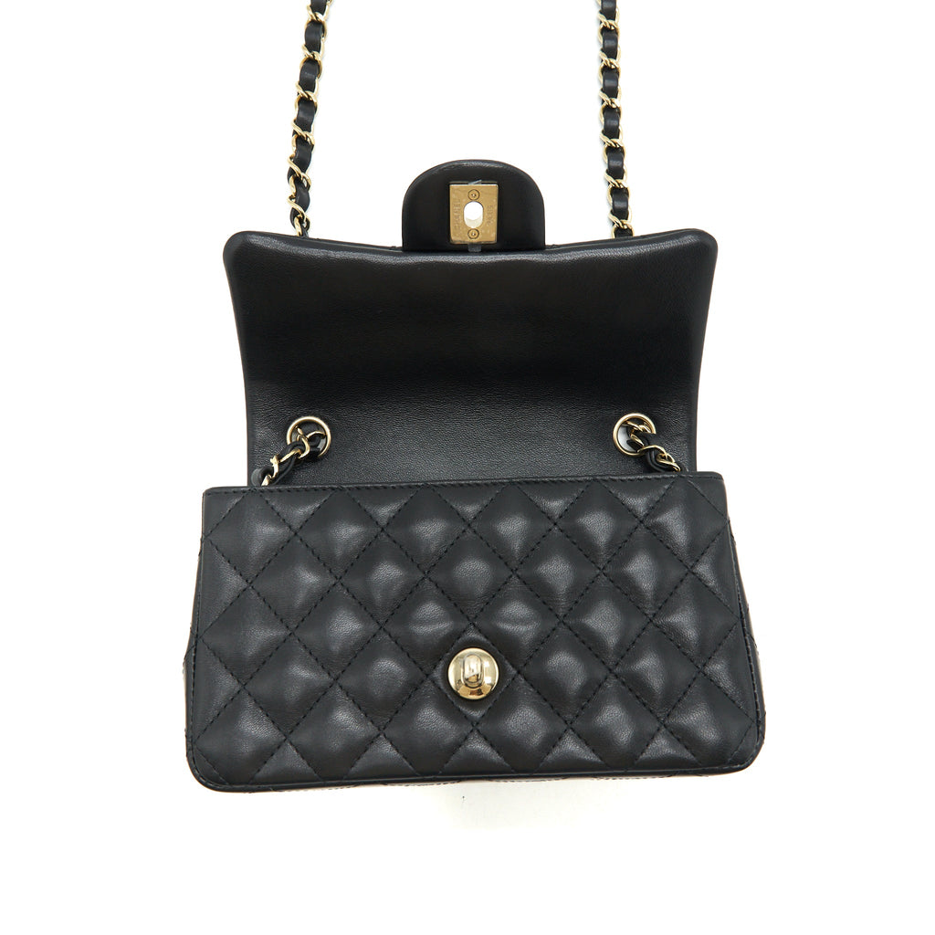 CHANEL MINI RECTANGULAR FLAP BAG LAMBSKIN BLACK LGHW(MICROCHIP）