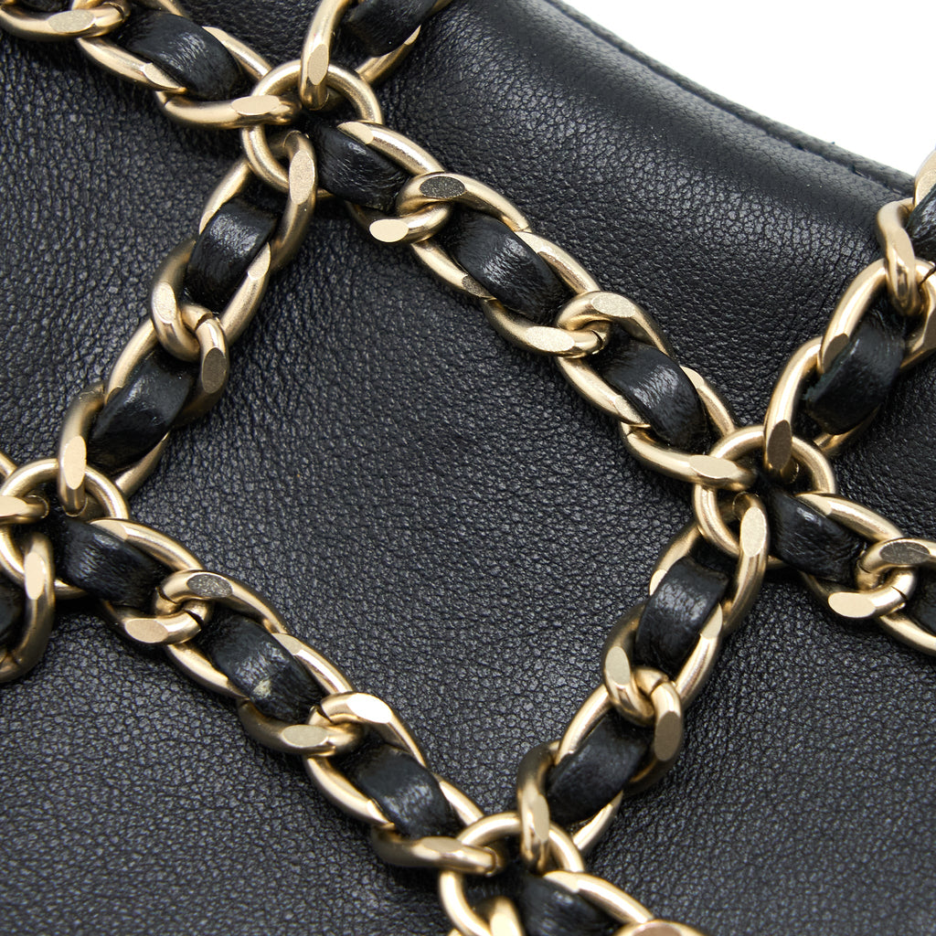 CHANEL PHONE POUCH WITH CHAIN LAMBSKIN BLACK LGHW