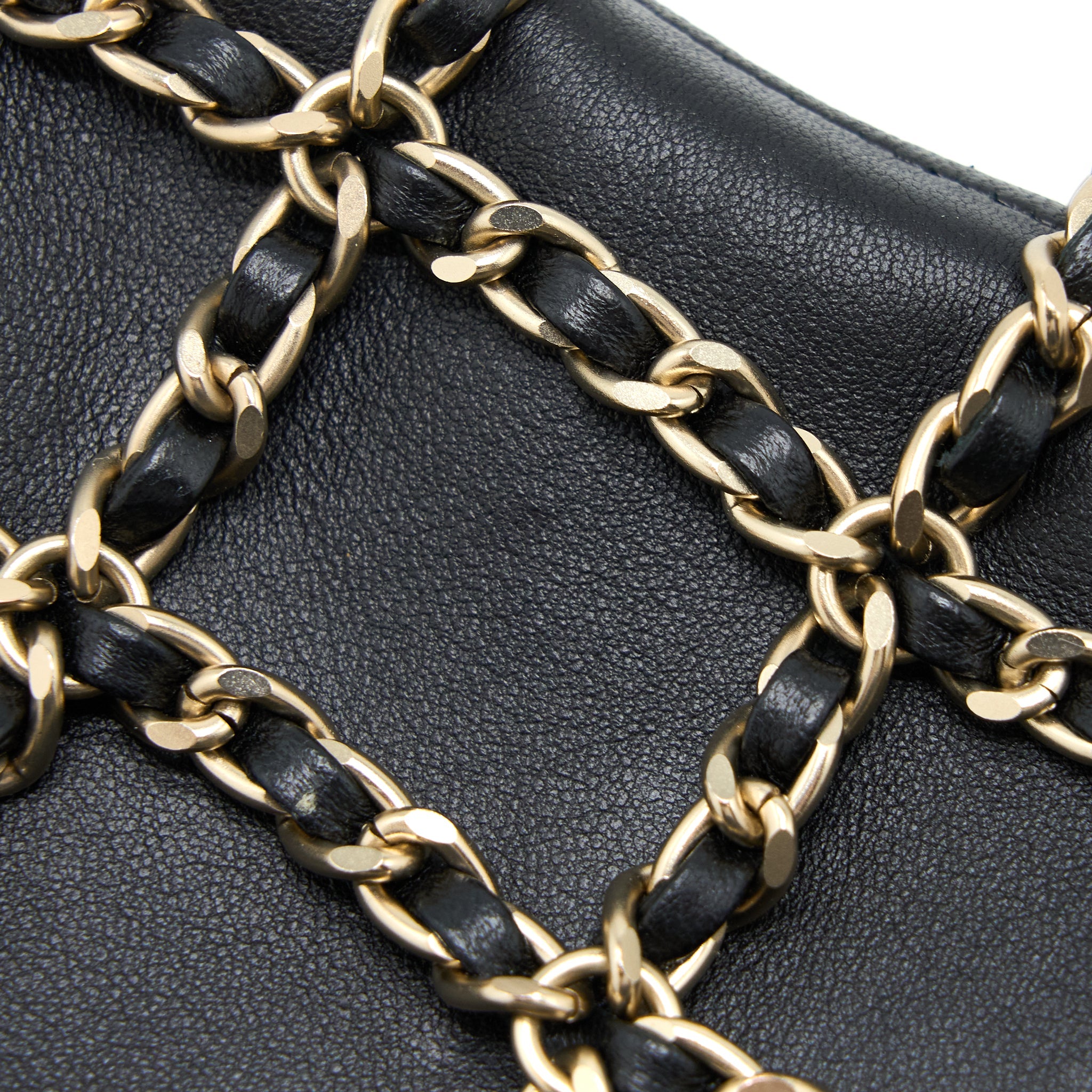 CHANEL PHONE POUCH WITH CHAIN LAMBSKIN BLACK LGHW