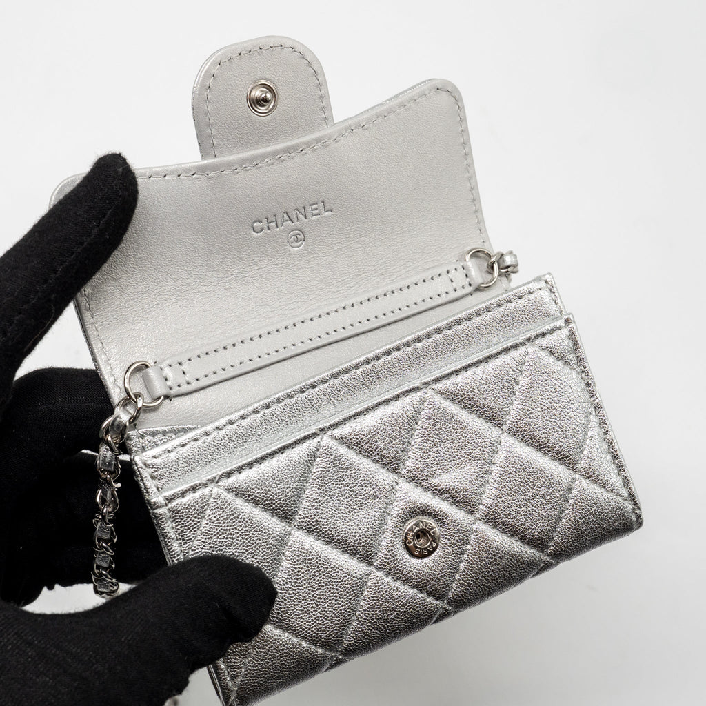 CHANEL MINI FLAP BELT BAG LAMBSKIN SILVER SHW