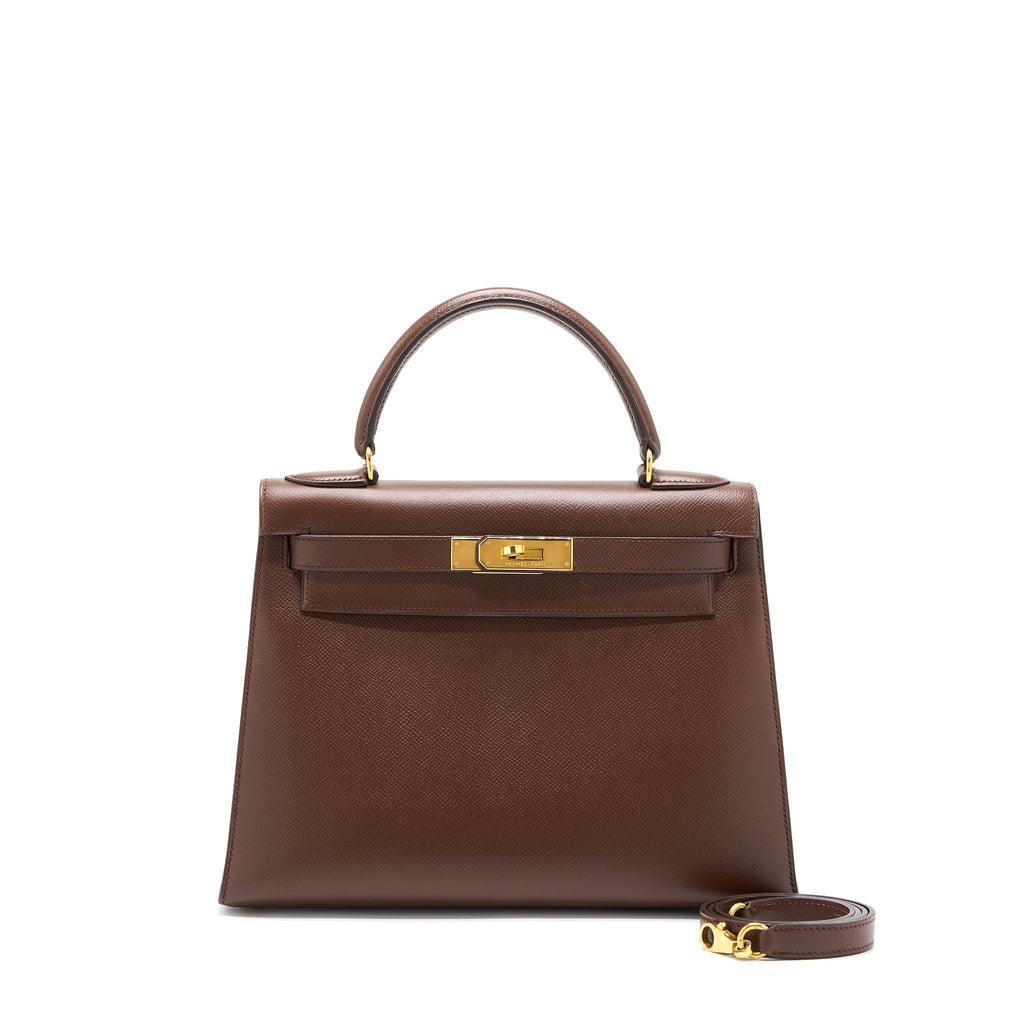 HERMES VINTAGE KELLY 28 SELLIER EPSOM BROWN GHW