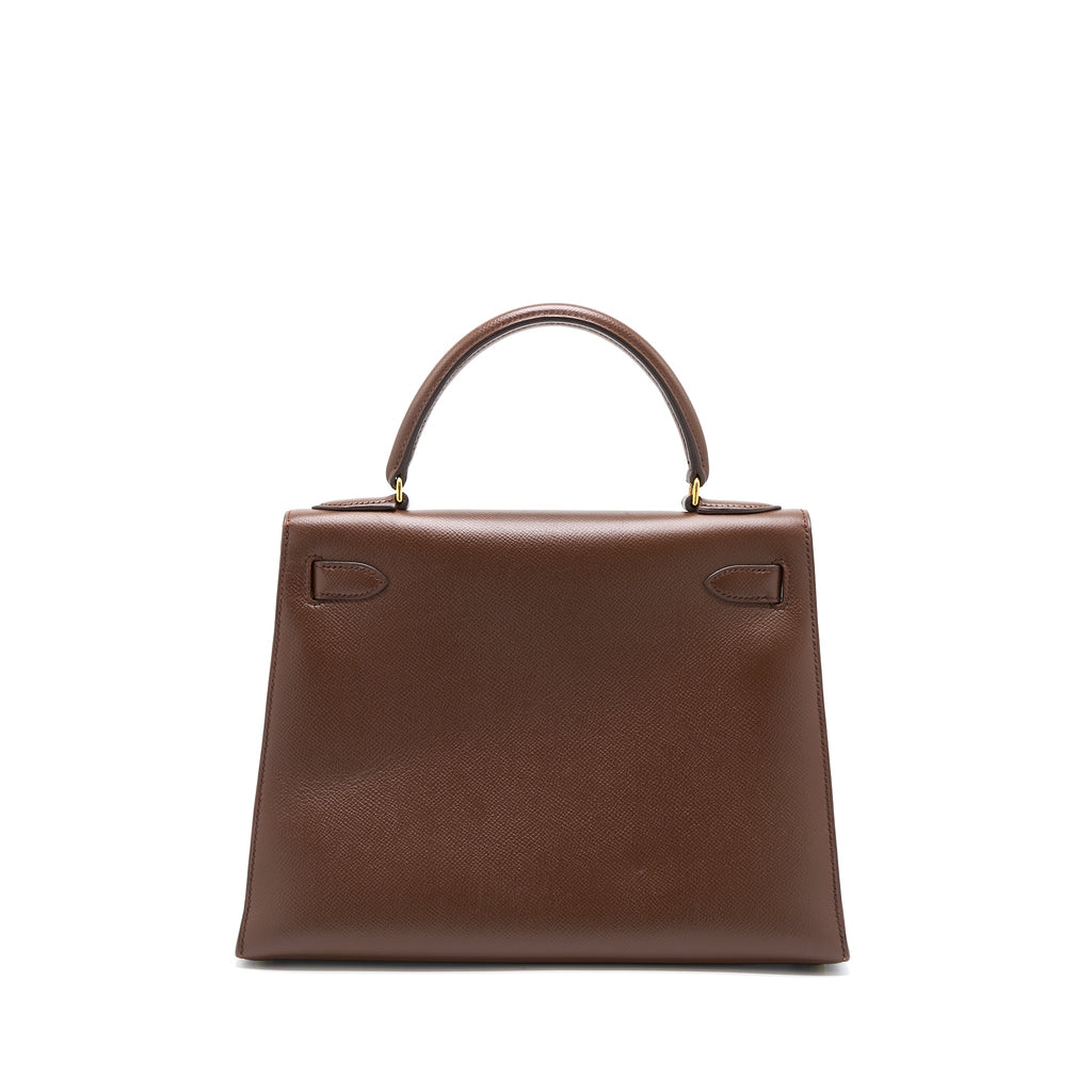 HERMES VINTAGE KELLY 28 SELLIER EPSOM BROWN GHW
