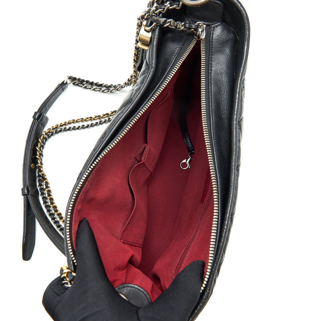 CHANEL LARGE GABRIELLE HOBO BAG BLACK GOLD/SLIVER HARDWARE