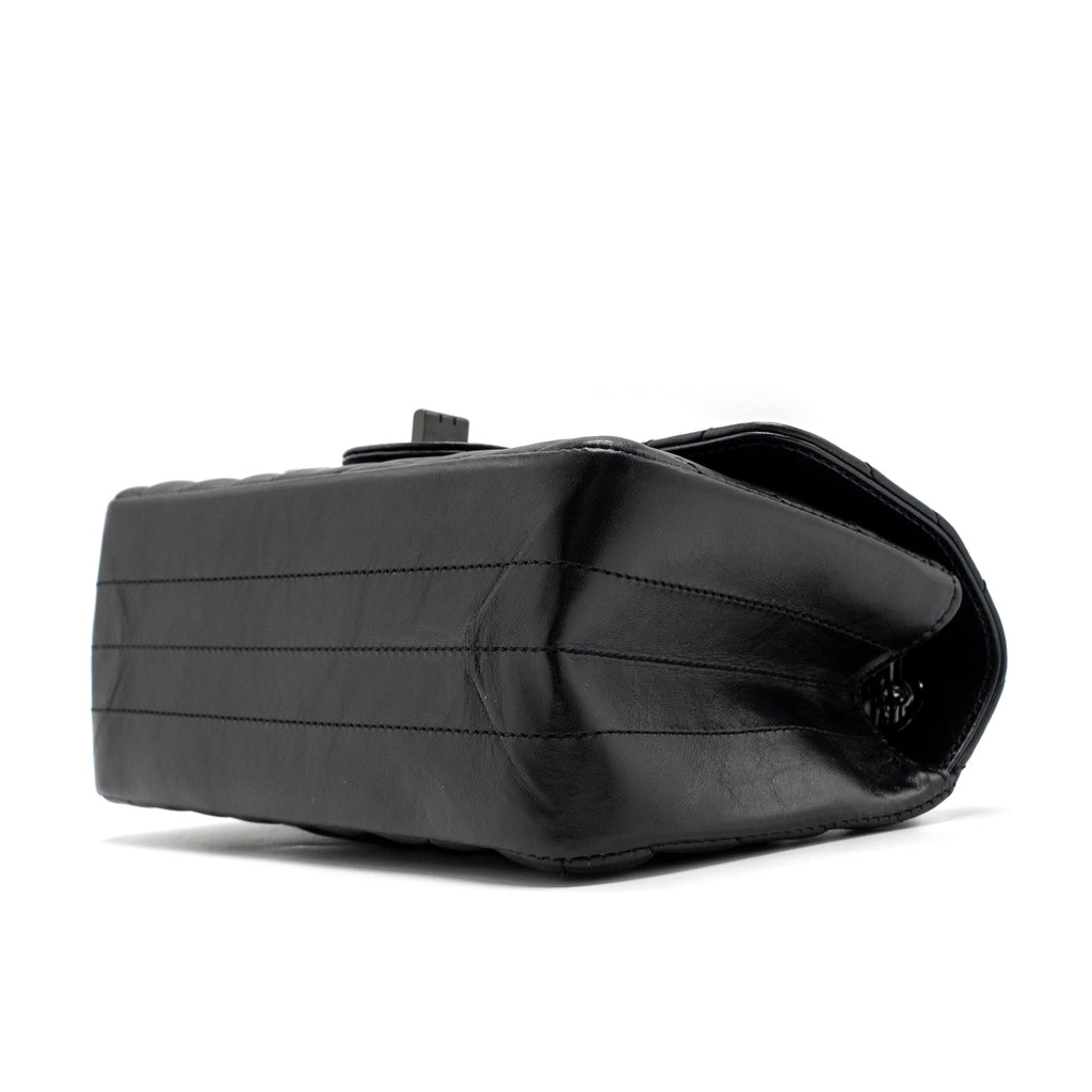 CHANEL MINI 2.55 REISSUE FLAP BAG CHEVRON CALFSKIN SO BLACK