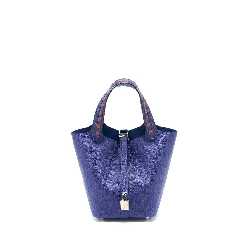 HERMES PICOTIN 18 LOCK BAG EPSOM BLUE ENCRE/BRIQUE/NOIR SHW