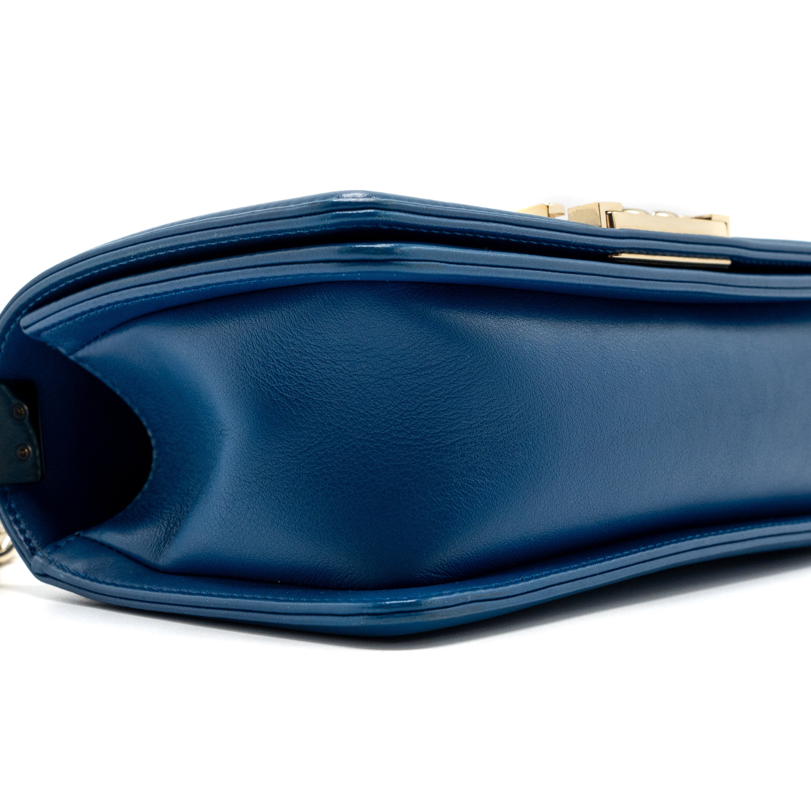 CHANEL SMALL BOY BAG CALFSKIN BLUE LGHW