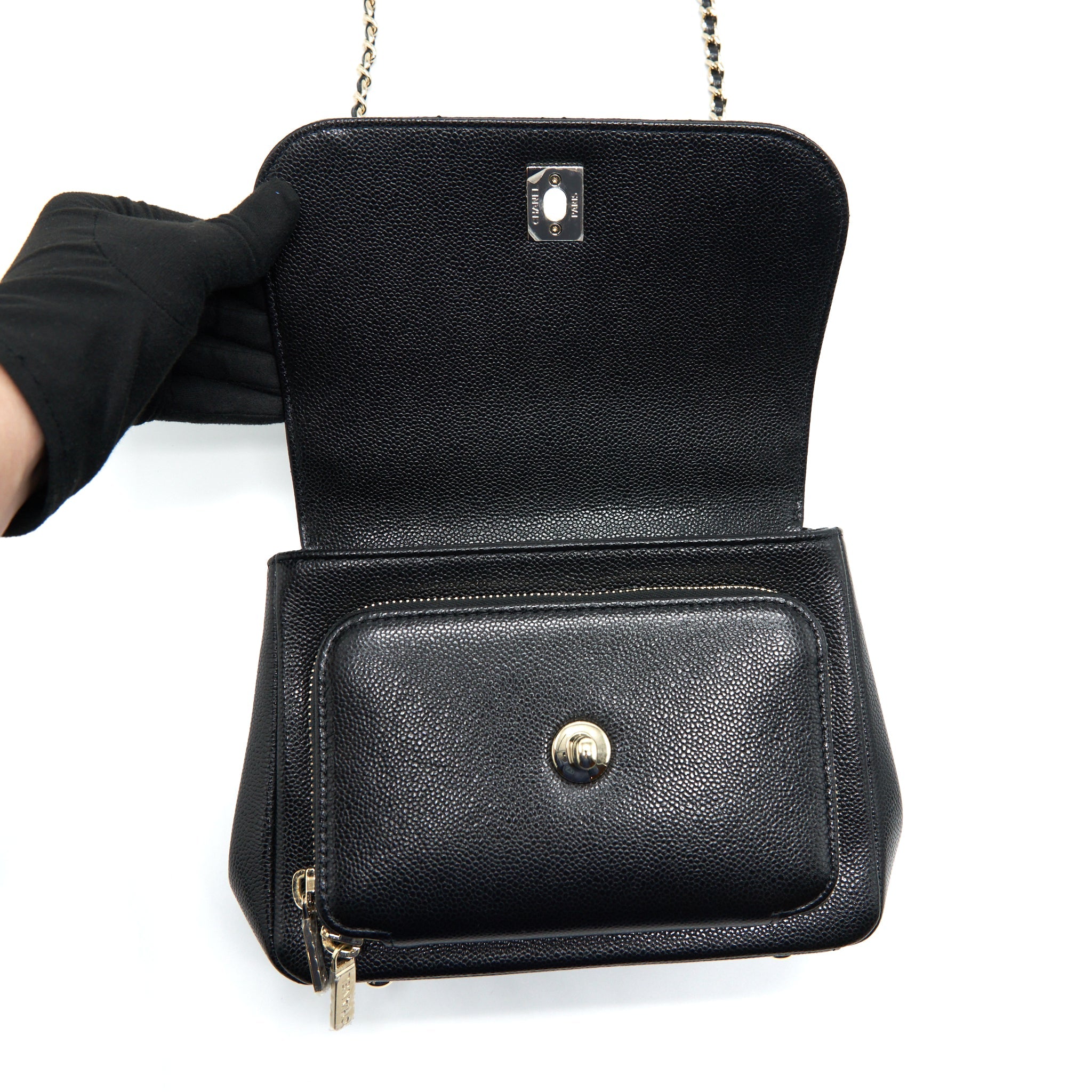 CHANEL SMALL BUSINESS AFFINITY CAVIAR BLACK LGHW(MICROCHIP)