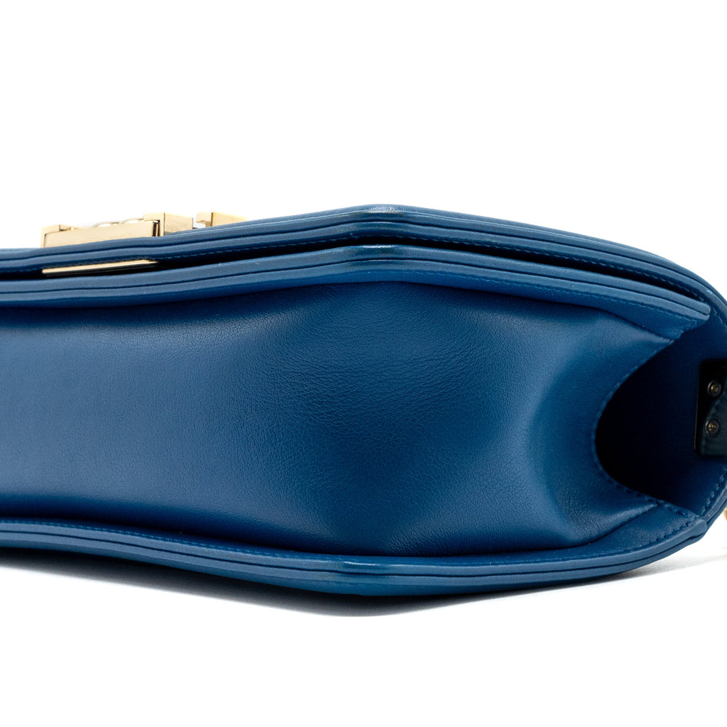 CHANEL SMALL BOY BAG CALFSKIN BLUE LGHW