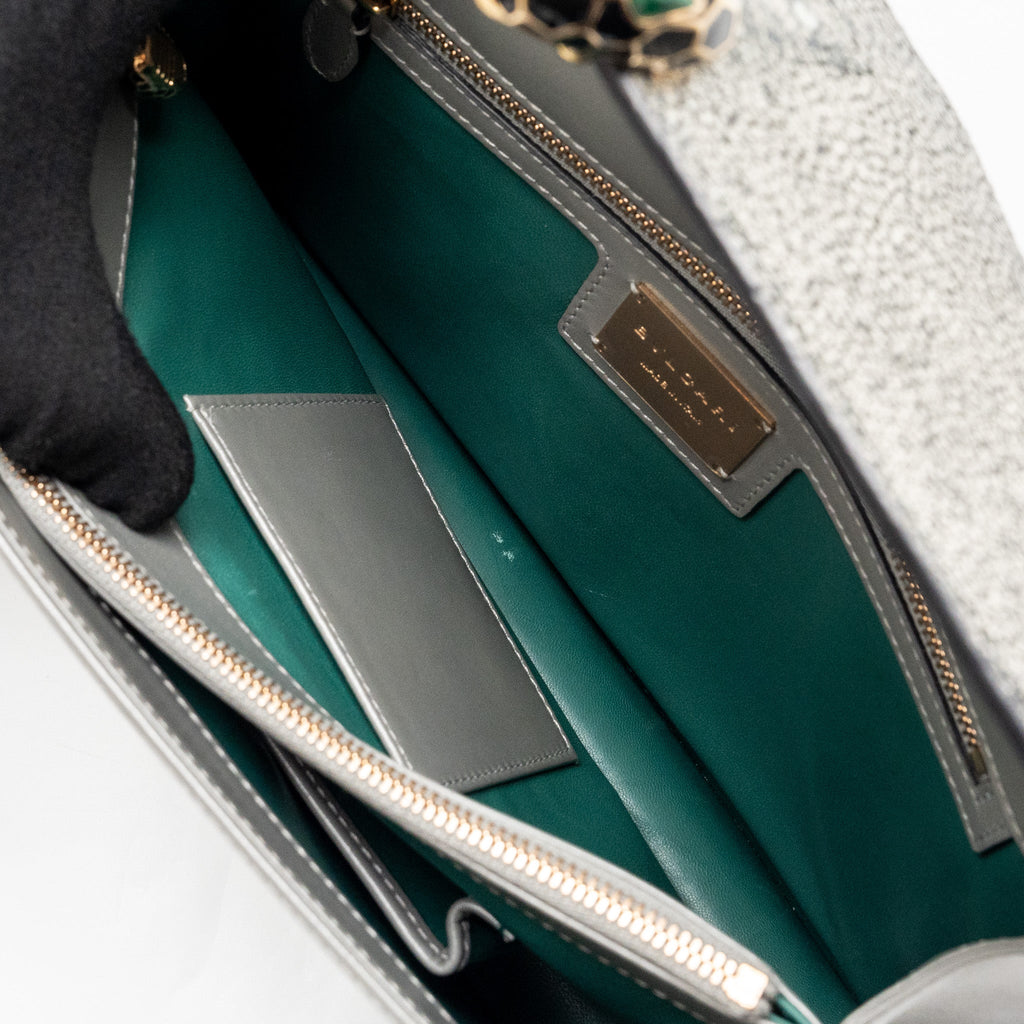 BVLGARI SERPENTI FOREVER LEATHER/CRYSTAL GALUCHAR GREY GHW