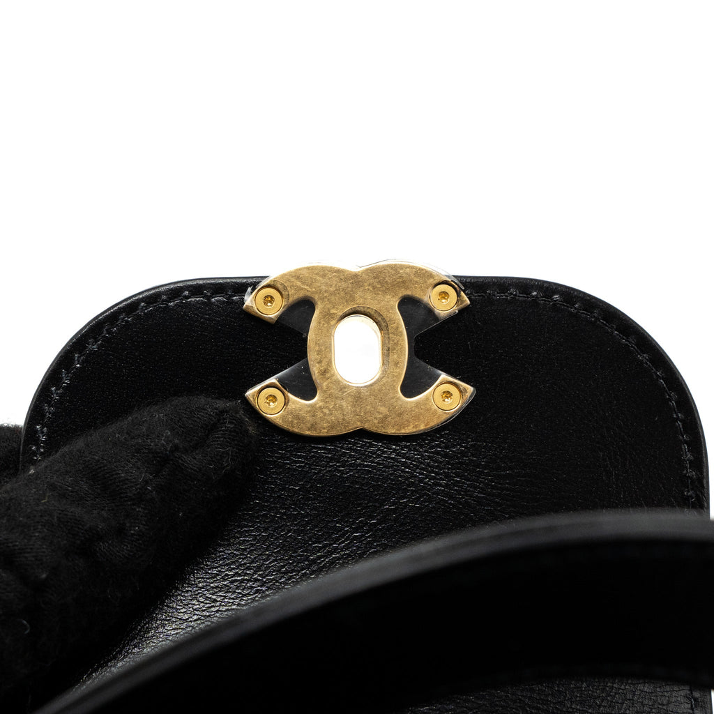 CHANEL 23K MINI SHOPPING TOTE CALFSKIN BLACK BRUSHED GHW(MICROCHIP)