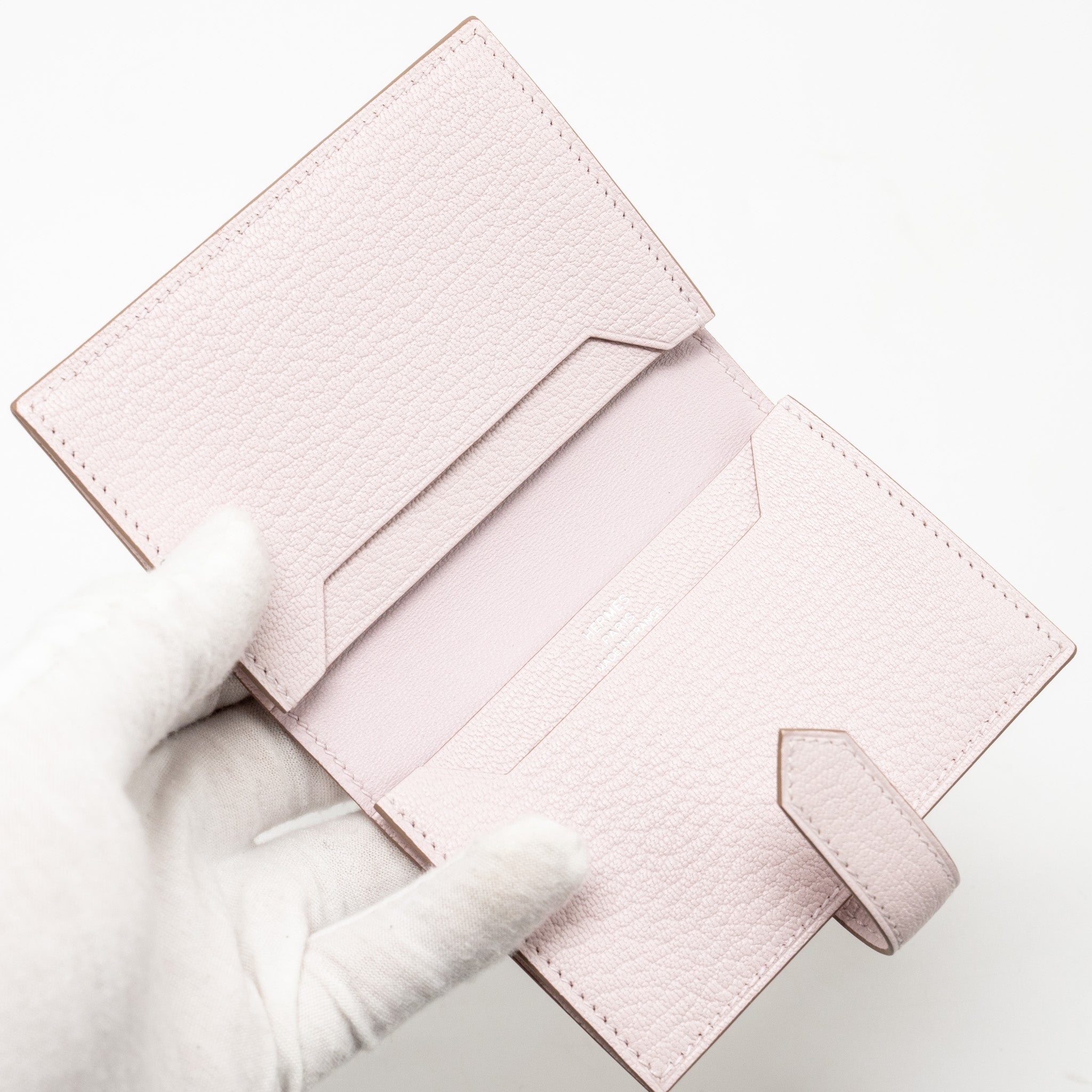 HERMES BEARN COMPACT WALLET CHÈVRE MYSORE MAUVE PALE SHW