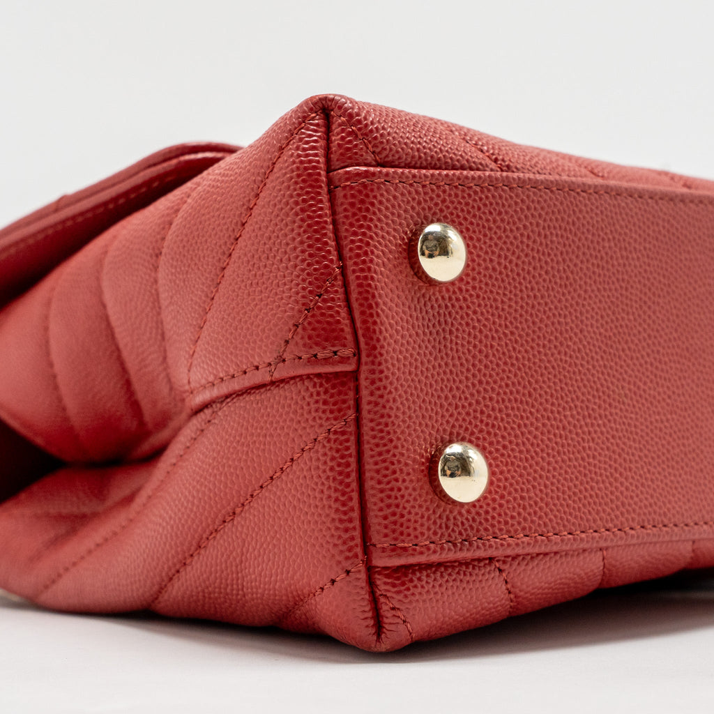 CHANEL SMALL COCO HANDLE CHEVRON CAVIAR RED GHW