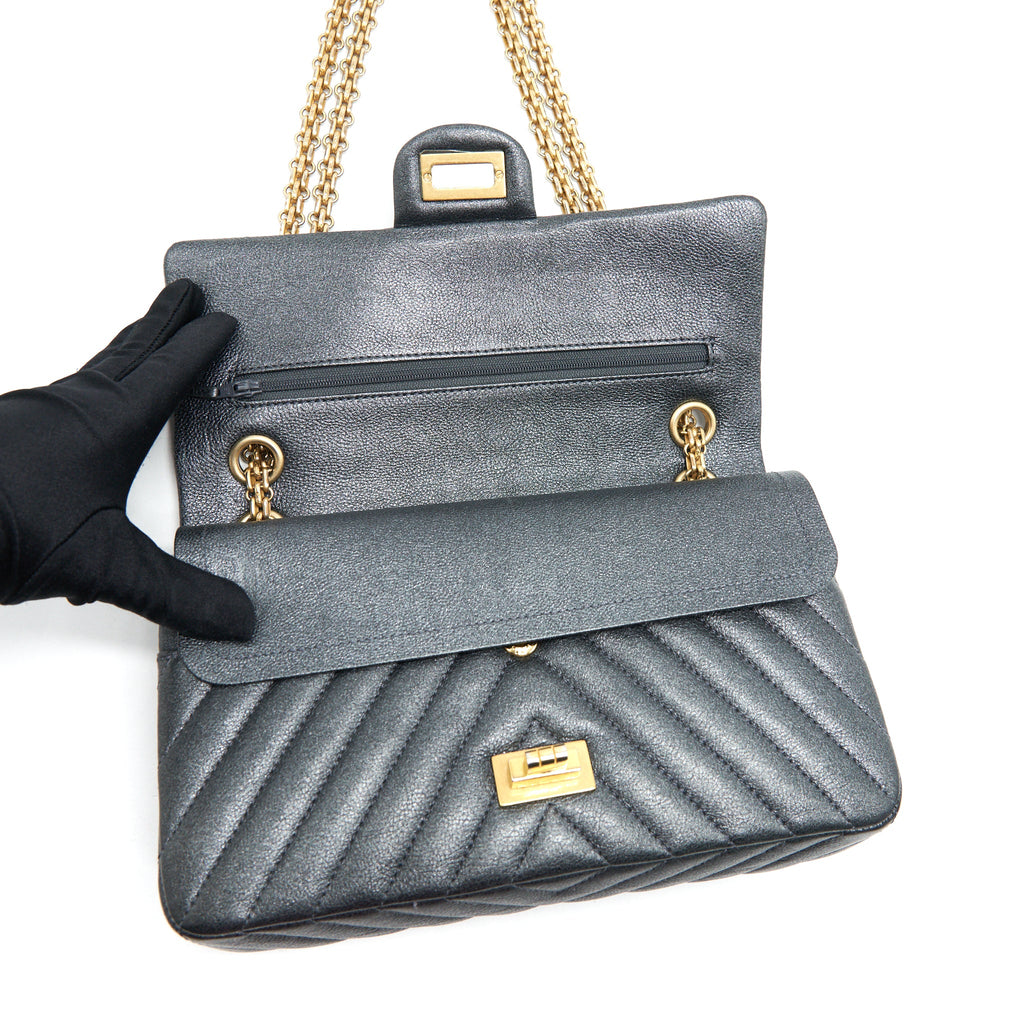 CHANEL CHEVRON SMALL 2.55 226 REISSUE BAG CHARCOAL GHW