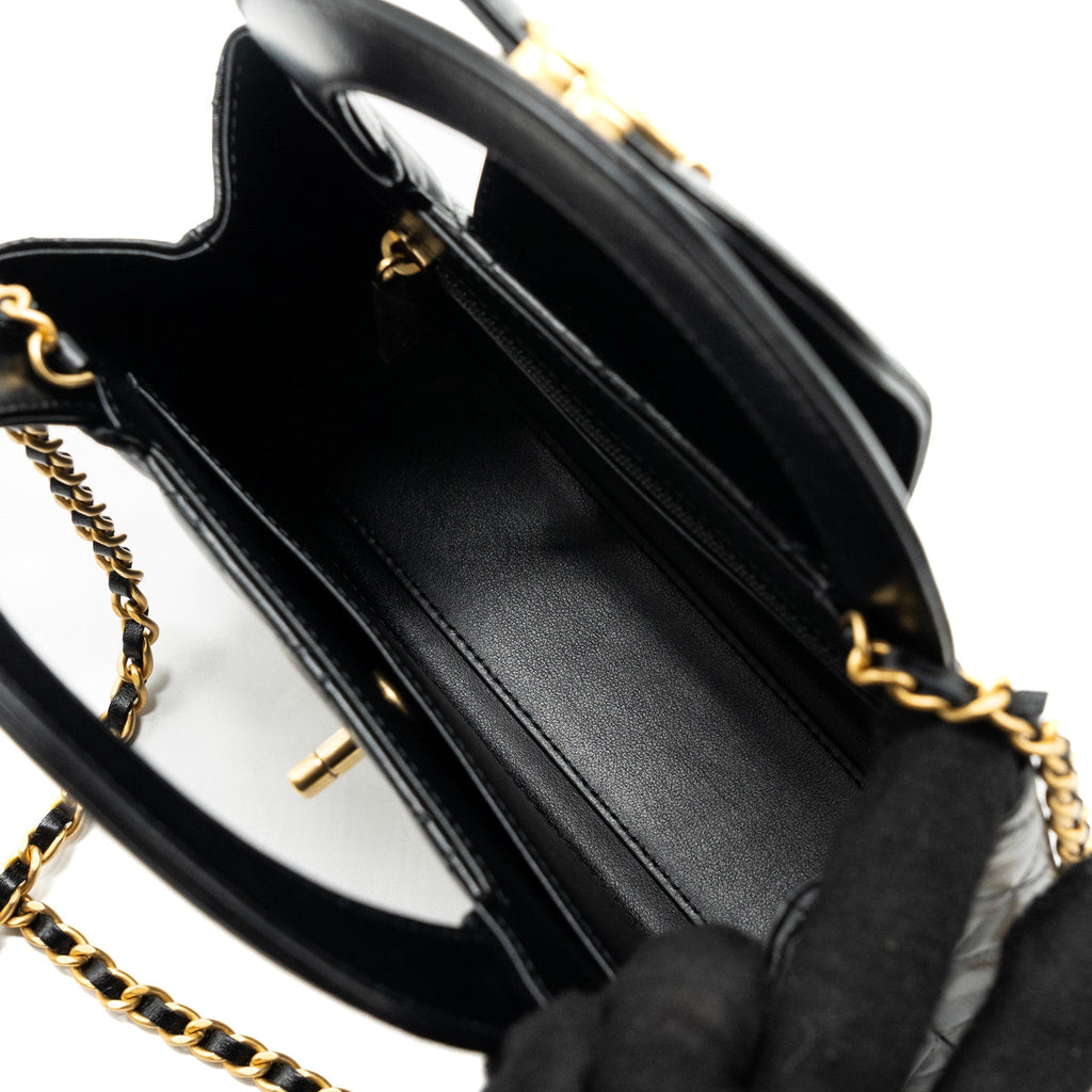 CHANEL 23K MINI SHOPPING TOTE CALFSKIN BLACK BRUSHED GHW(MICROCHIP)