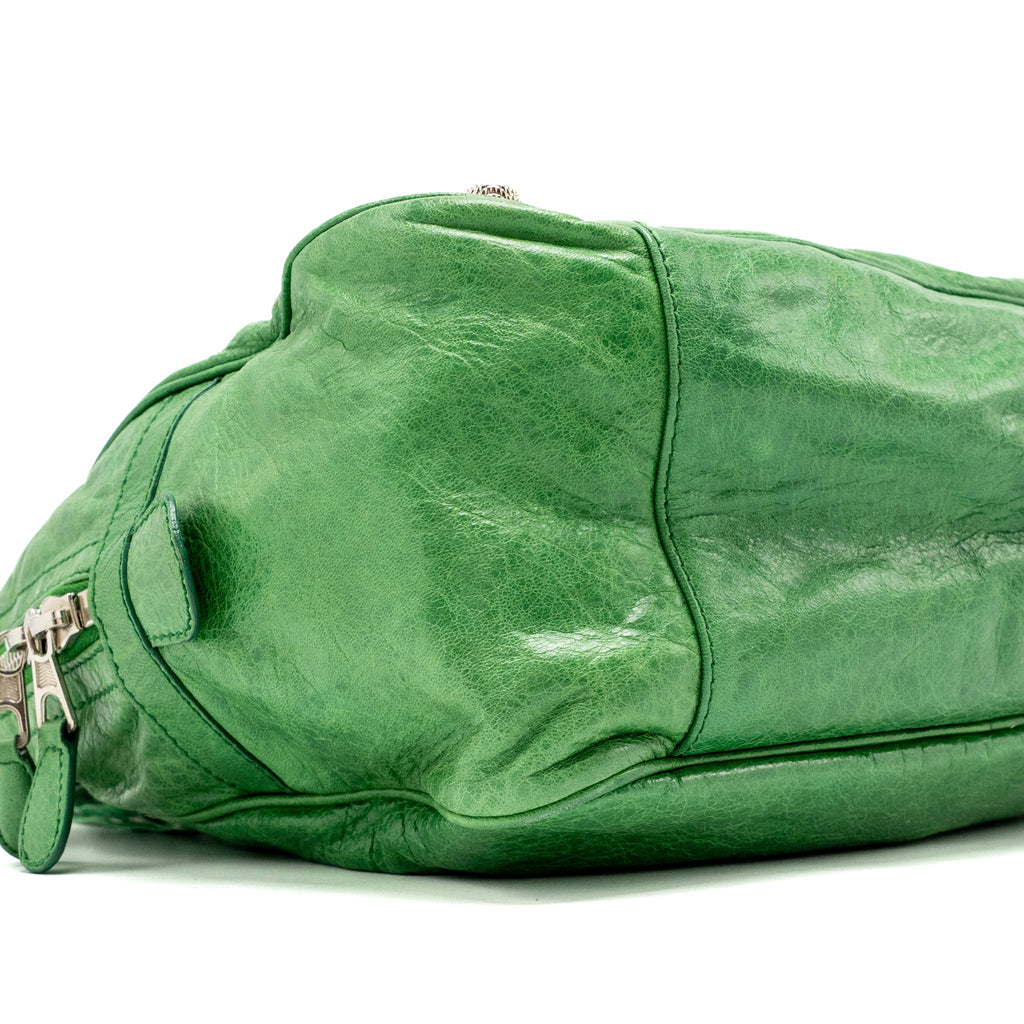 BALENCIAGA ZIP HANDLE BAG GREEN LEATHER SHW