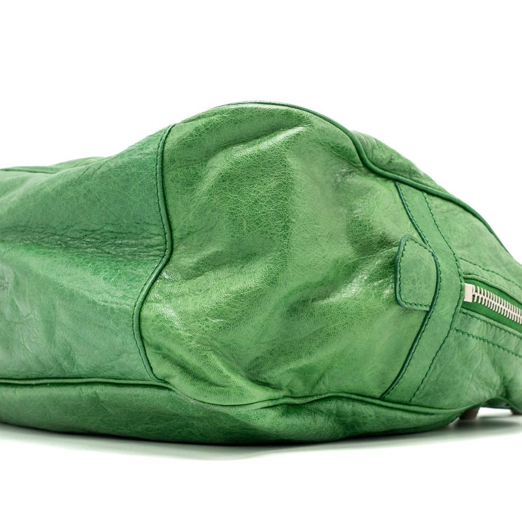 BALENCIAGA ZIP HANDLE BAG GREEN LEATHER SHW
