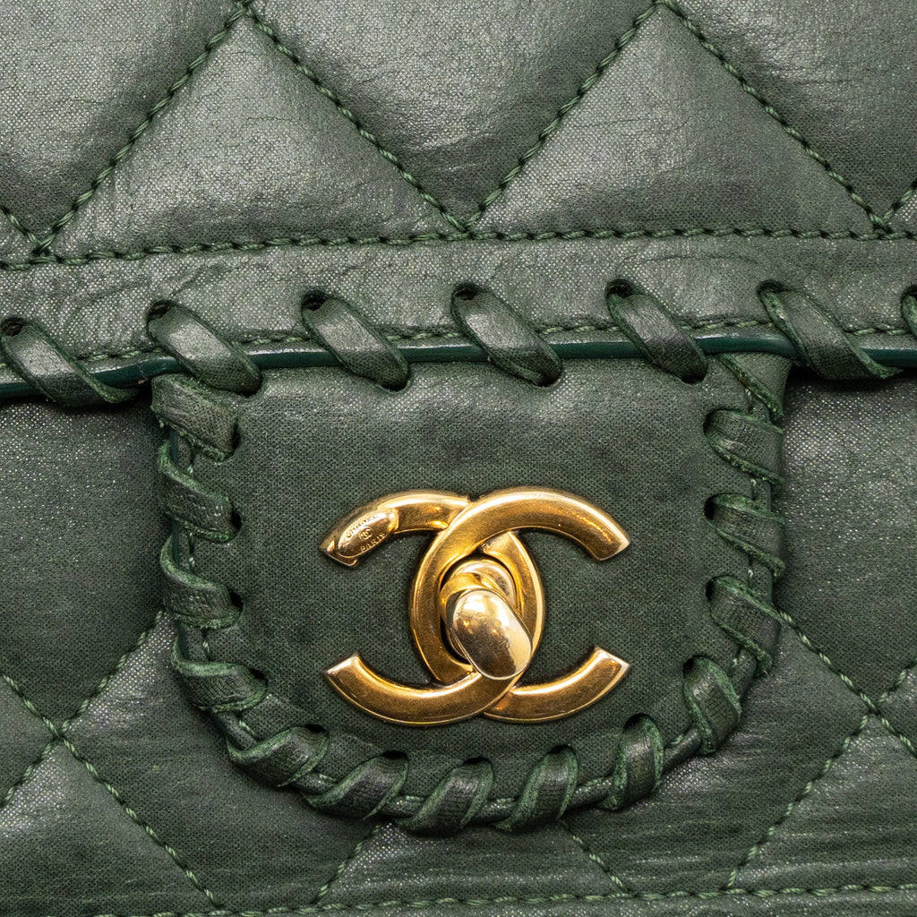 CHANEL QUILTED FLAP BAG CALFSKIN GREEN RUTHENIUM GHW