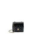 CHANEL 22K RETRO CLASSIC NEW SQUARE MINI FLAP BAG PATENT BLACK BRUSHED GHW(MICROCHIP)