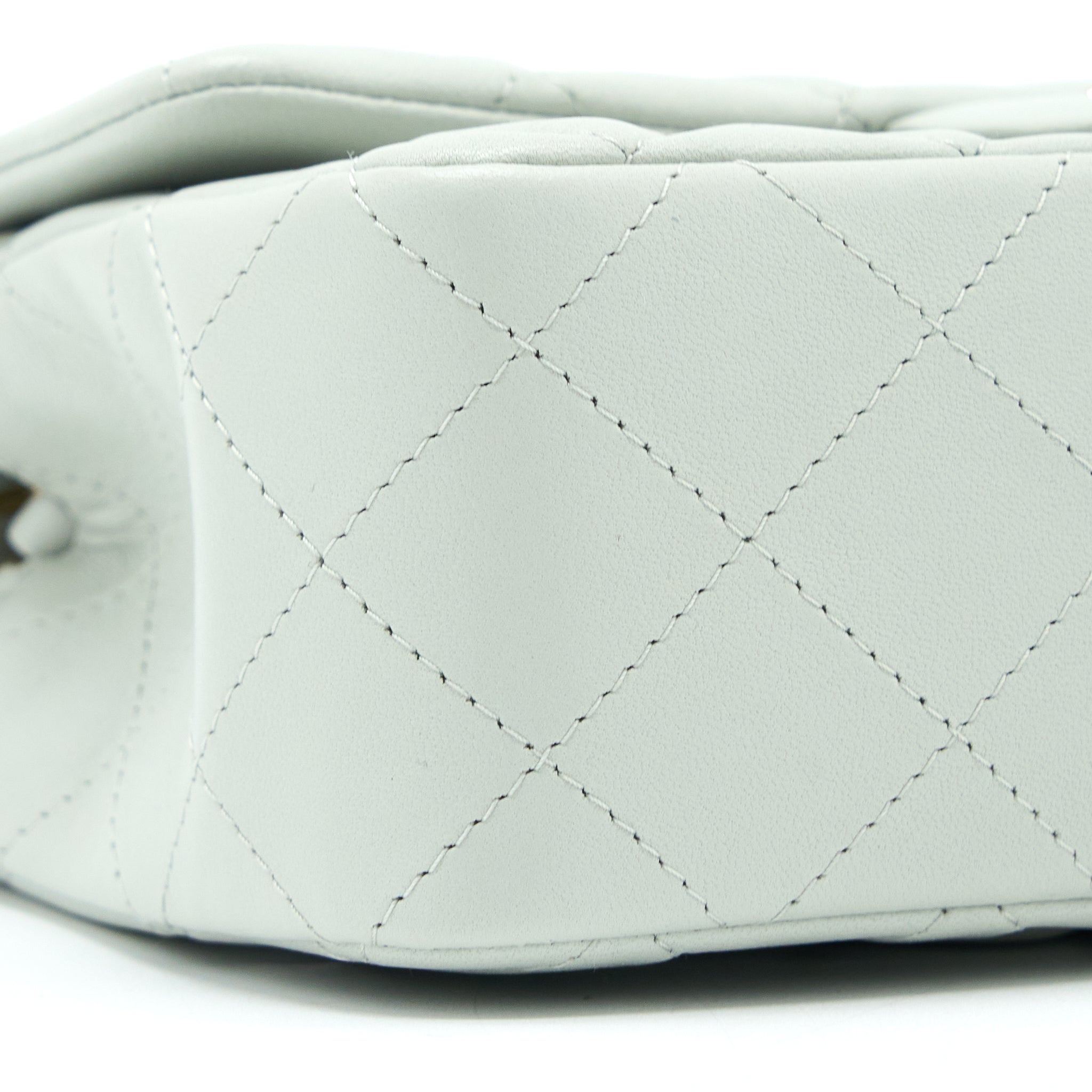 CHANEL 23C MINI RECTANGULAR FLAP BAG LAMBSKIN LIGHT GREY LGHW (MICROCHIP)