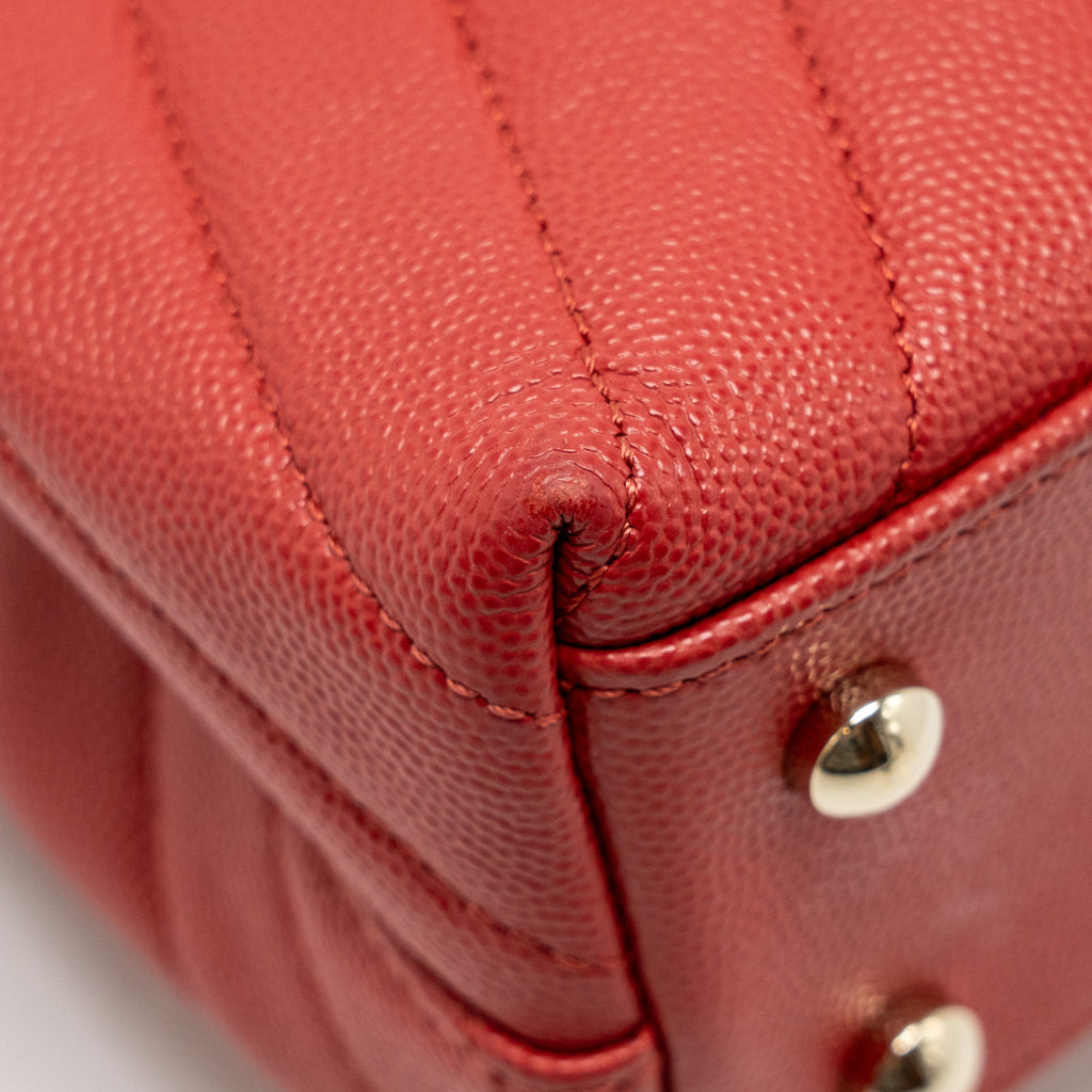 CHANEL SMALL COCO HANDLE CHEVRON CAVIAR RED GHW