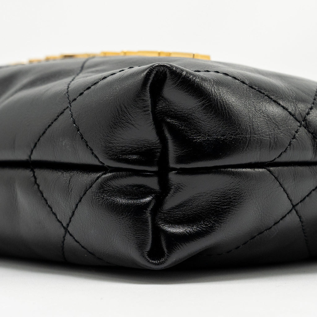 CHANEL 23K MINI 22 BAG SHINY CALFSKIN BLACK GHW (MICROCHIP)