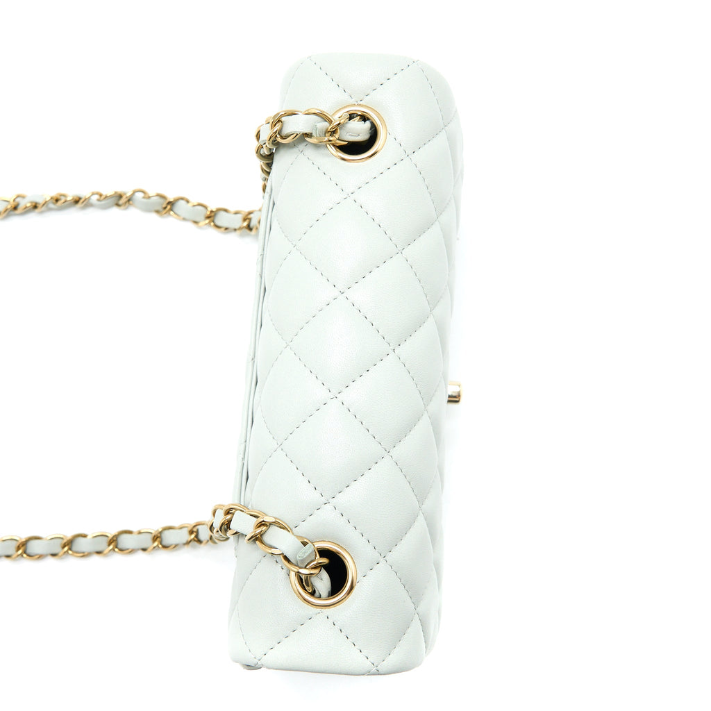 CHANEL 23C MINI RECTANGULAR FLAP BAG LAMBSKIN LIGHT GREY LGHW (MICROCHIP)