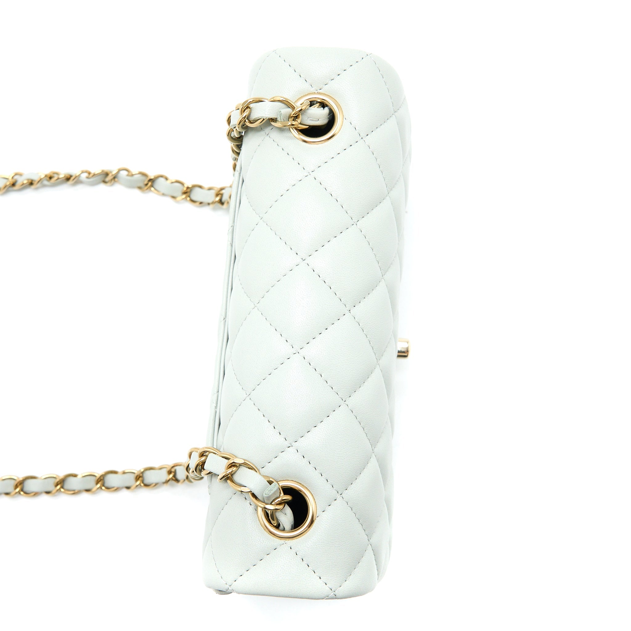 CHANEL 23C MINI RECTANGULAR FLAP BAG LAMBSKIN LIGHT GREY LGHW (MICROCHIP)