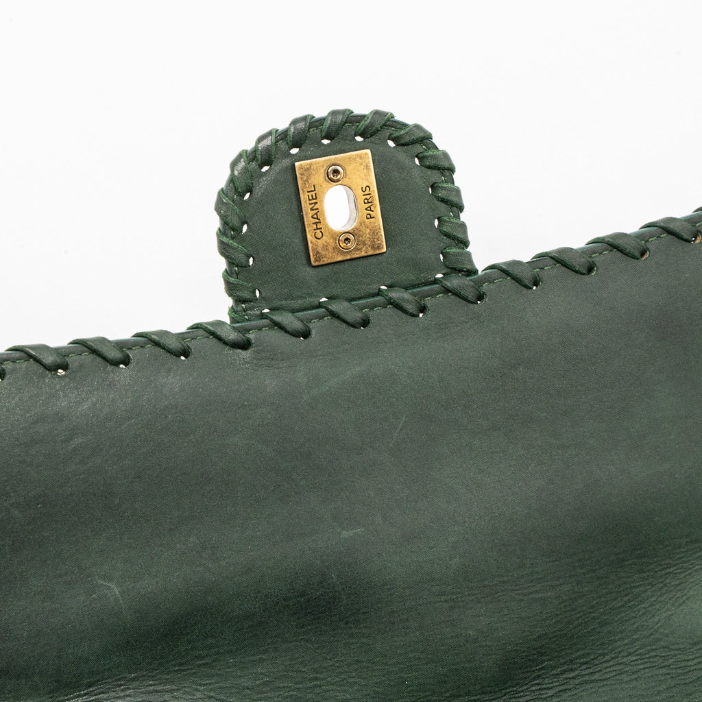 CHANEL QUILTED FLAP BAG CALFSKIN GREEN RUTHENIUM GHW