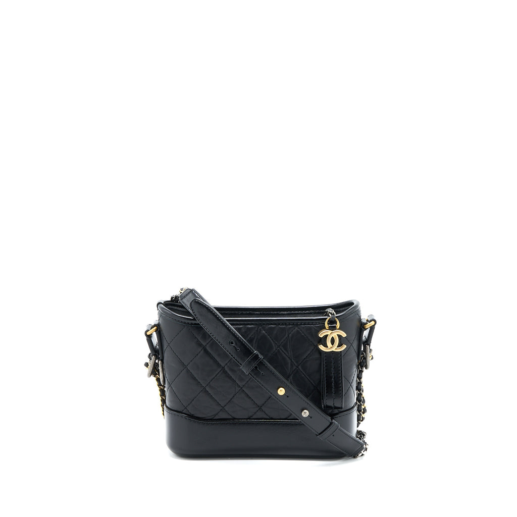 CHANEL SMALL GABRIELLE HOBO BAG AGED CALFSKIN BLACK MULTICOLOUR HARDWARE (MICROCHIP)
