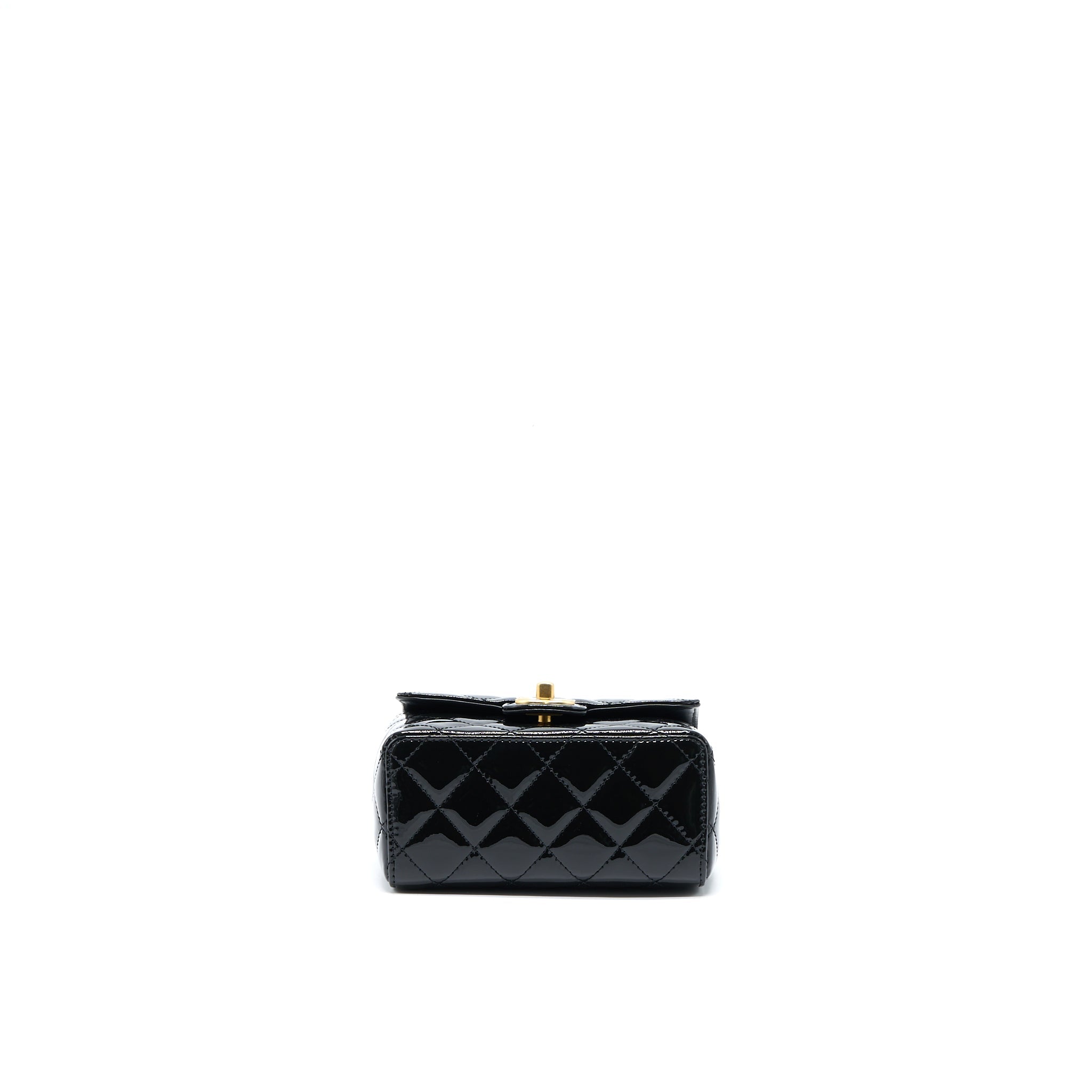 CHANEL 22K RETRO CLASSIC NEW SQUARE MINI FLAP BAG PATENT BLACK BRUSHED GHW(MICROCHIP)