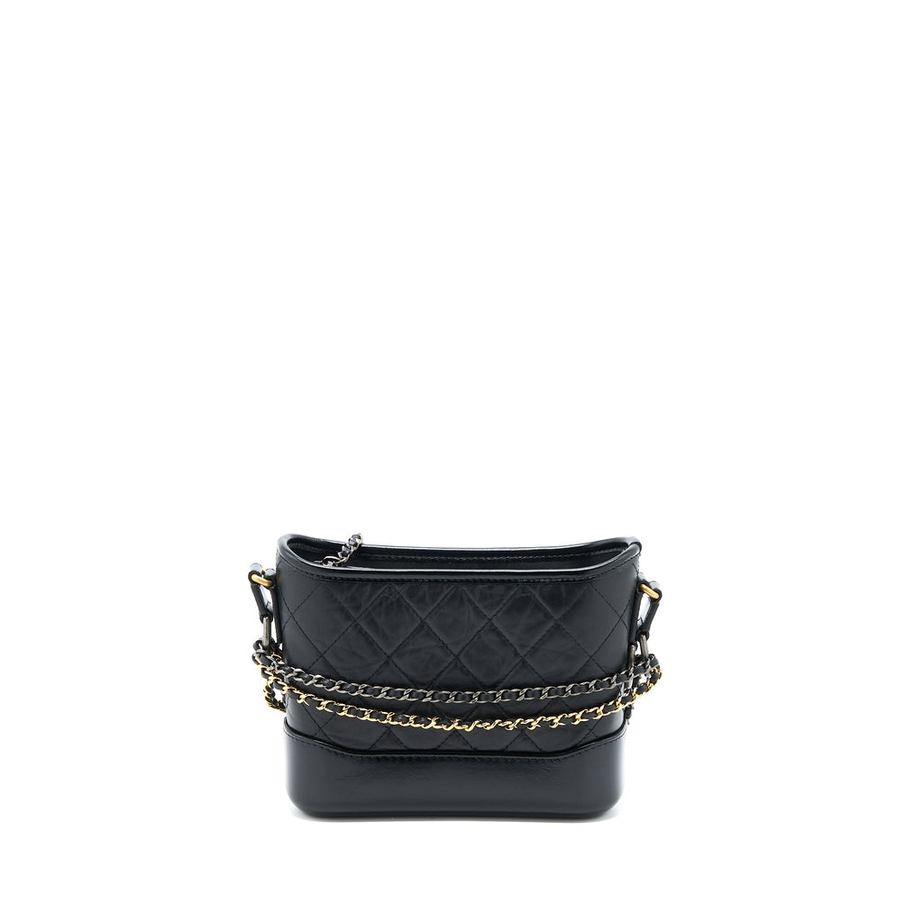 CHANEL SMALL GABRIELLE HOBO BAG AGED CALFSKIN BLACK MULTICOLOUR HARDWARE (MICROCHIP)