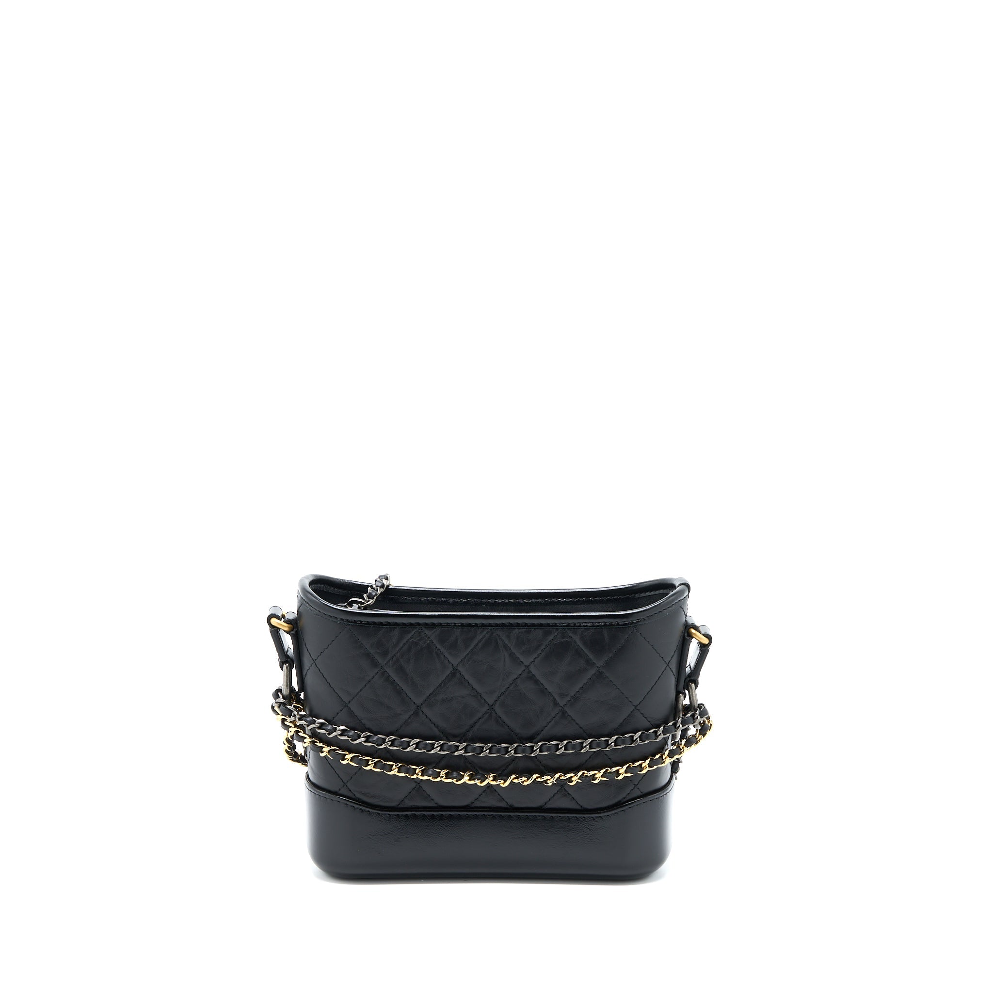 CHANEL SMALL GABRIELLE HOBO BAG AGED CALFSKIN BLACK MULTICOLOUR HARDWARE (MICROCHIP)