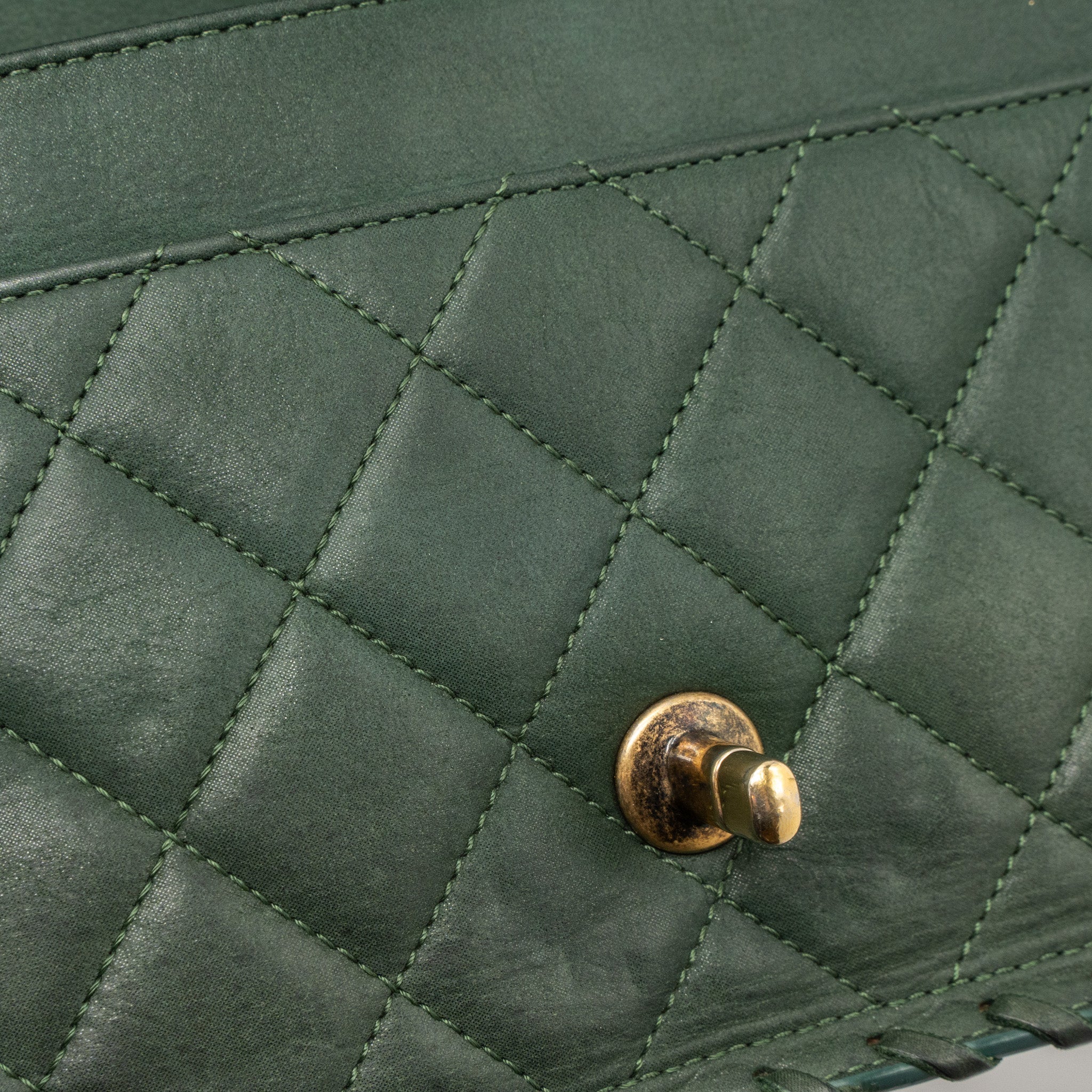 CHANEL QUILTED FLAP BAG CALFSKIN GREEN RUTHENIUM GHW