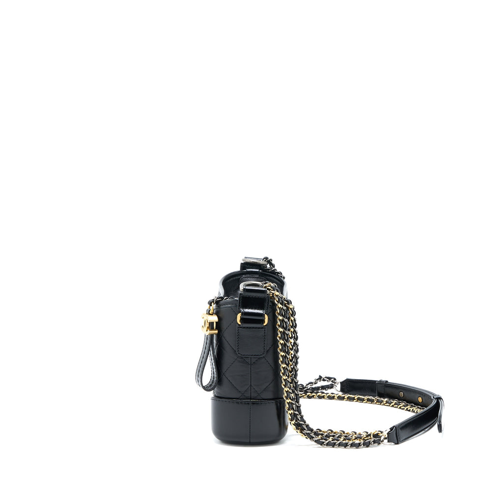 CHANEL SMALL GABRIELLE HOBO BAG AGED CALFSKIN BLACK MULTICOLOUR HARDWARE (MICROCHIP)
