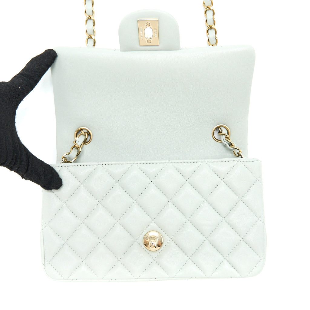 CHANEL 23C MINI RECTANGULAR FLAP BAG LAMBSKIN LIGHT GREY LGHW (MICROCHIP)